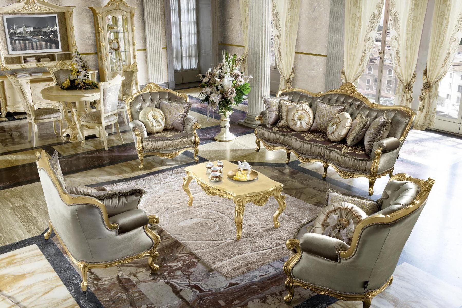Xlmoebel Polstergarnitur Garnitur 3211 in Grau mit Couchtisch und Beistelltischen, (Sofagarnitur 3 + 2 + 1 + 1 Sitzer + Couchtisch), Hergestellt in Europa