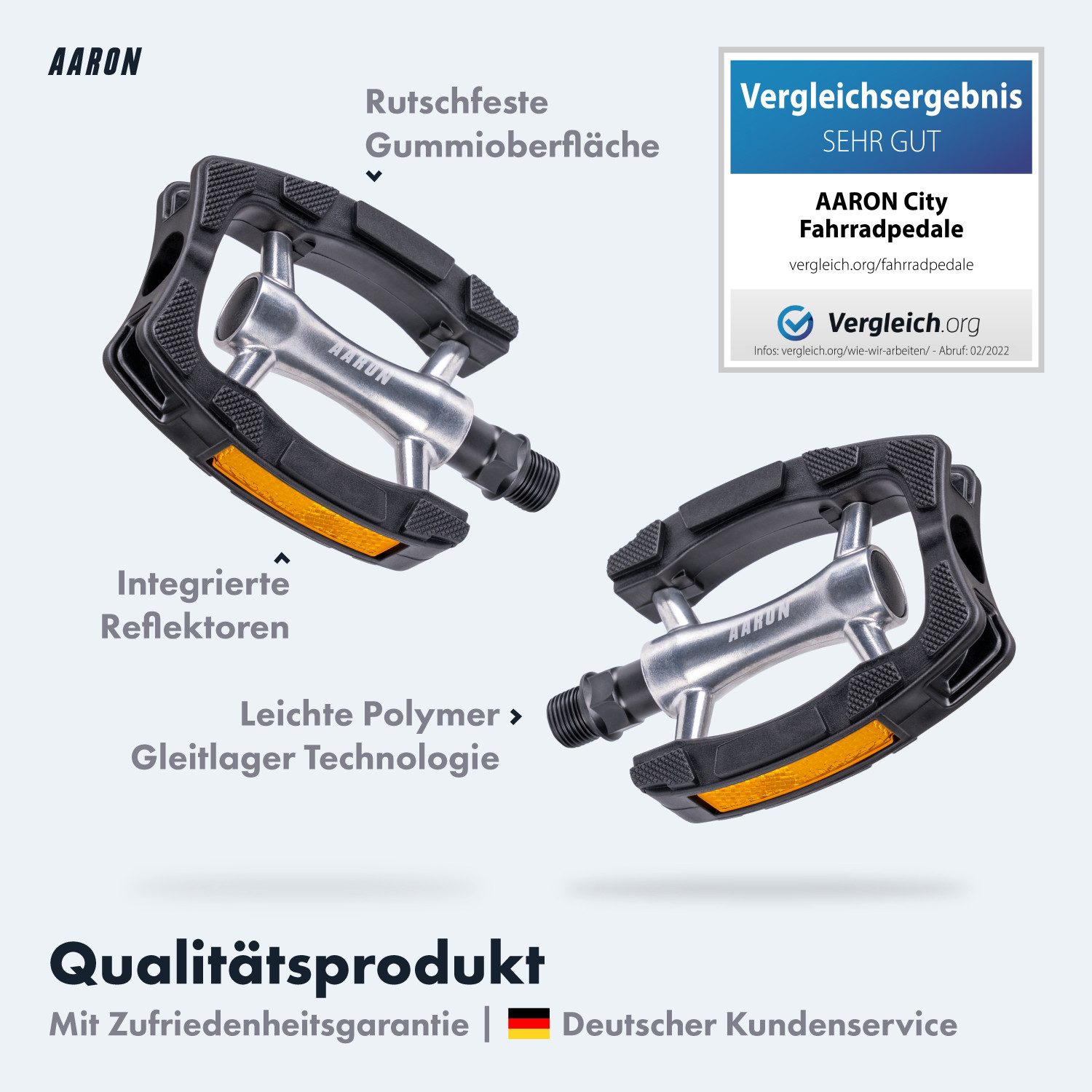 AARON Fahrradpedale City 2.0 Schwarz Rutschfest Reflektoren Aluminium Stadtrad 9/16"