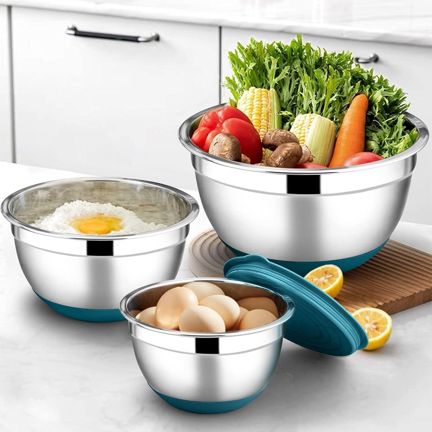 LuxusKollektion Rührschüssel Rührschüssel Set Edelstahl Luftdichter Deckel Rutschfest 3er