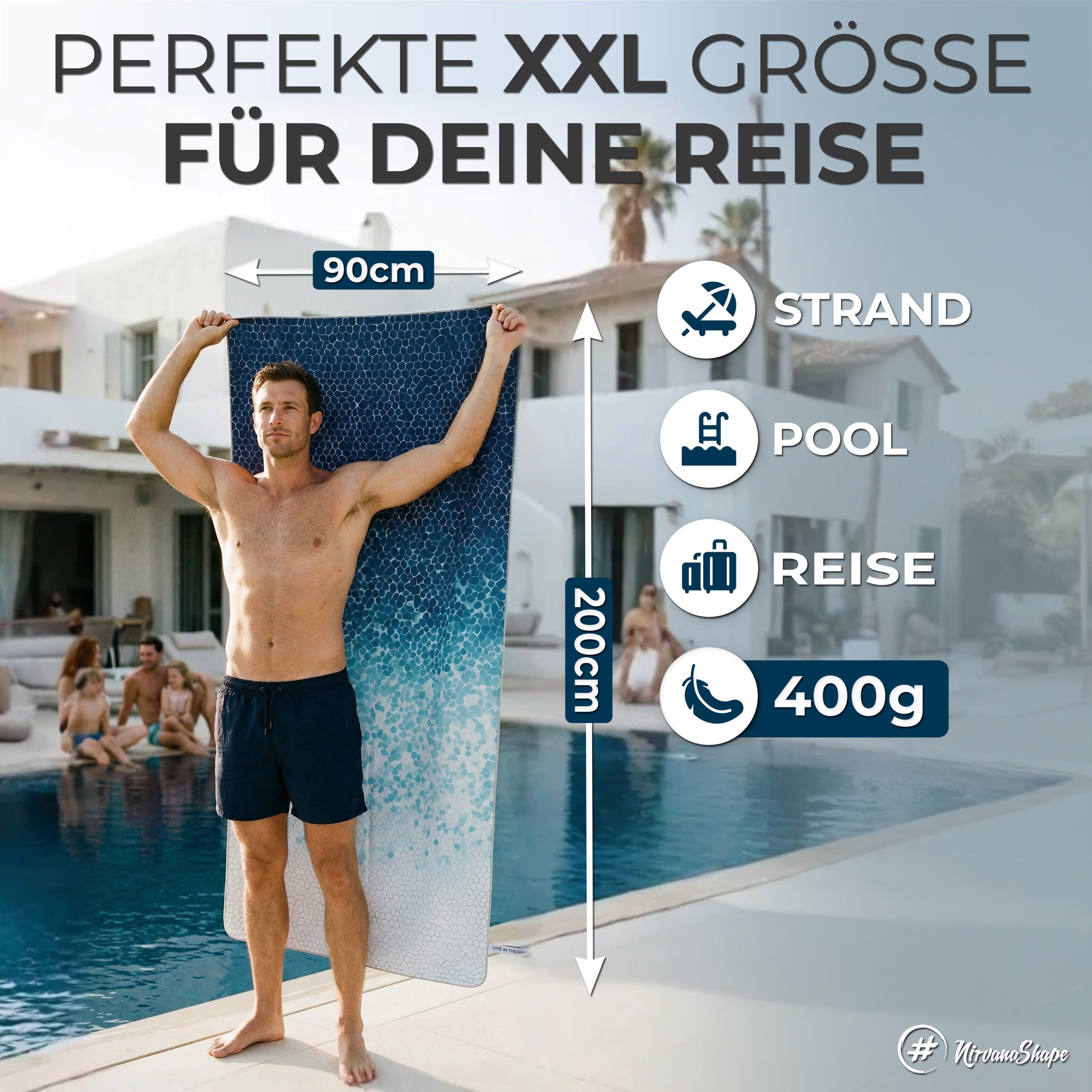 NirvanaShape Strandtuch Reise Handtuch Strandtuch XXL - Strandhandtuch, Mikrofaser Badetuch – Bild 2 von 5