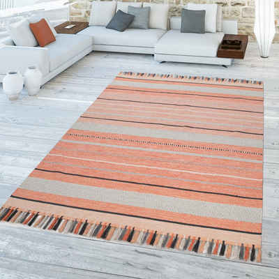 Teppich Wohnzimmer-Teppich Handgewebtes Flachgewebe Ethno-Design, TT Home, Läufer, Höhe: 12 mm