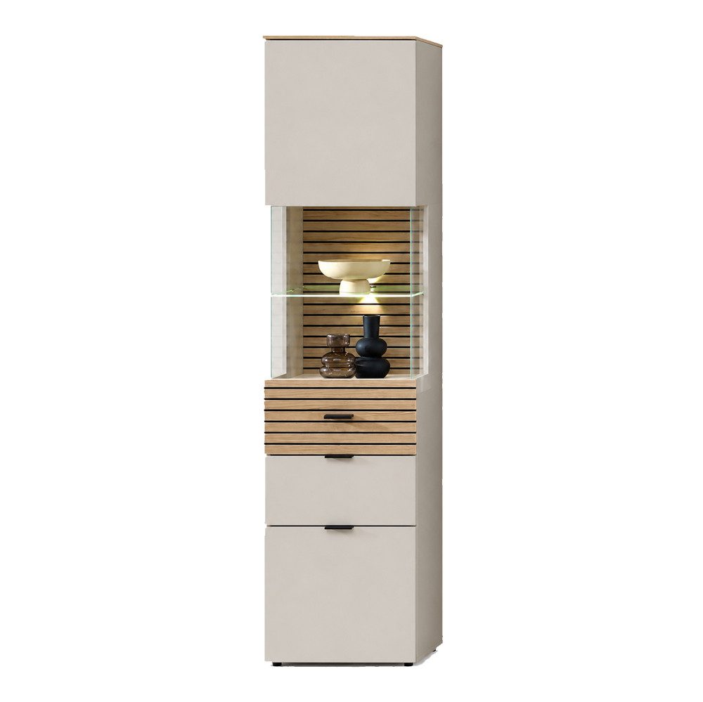 Lomadox Vitrine ISCHIA-36 inkl. LED Beleuchtung, Beige mit Eiche, 45 cm breit, Softclose – Bild 4 von 5