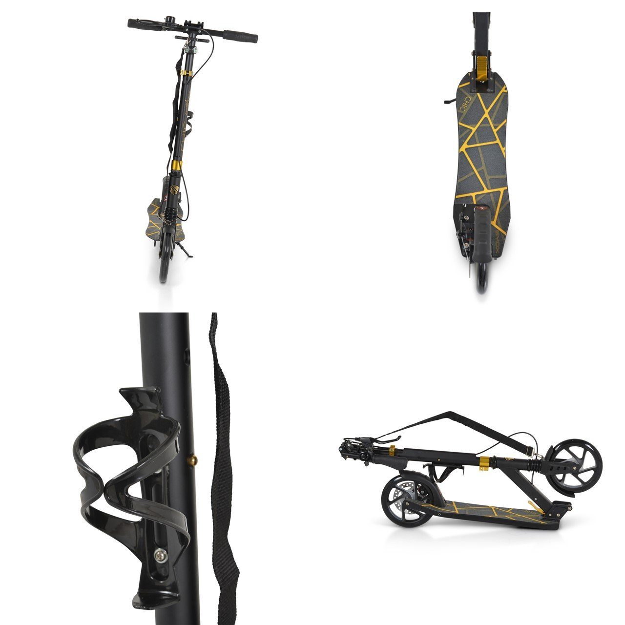 Byox Cityroller Kinderroller LED-Licht, faltbar PU-Räder, schwarz Seitenständer, Chic Lager, ABEC-7