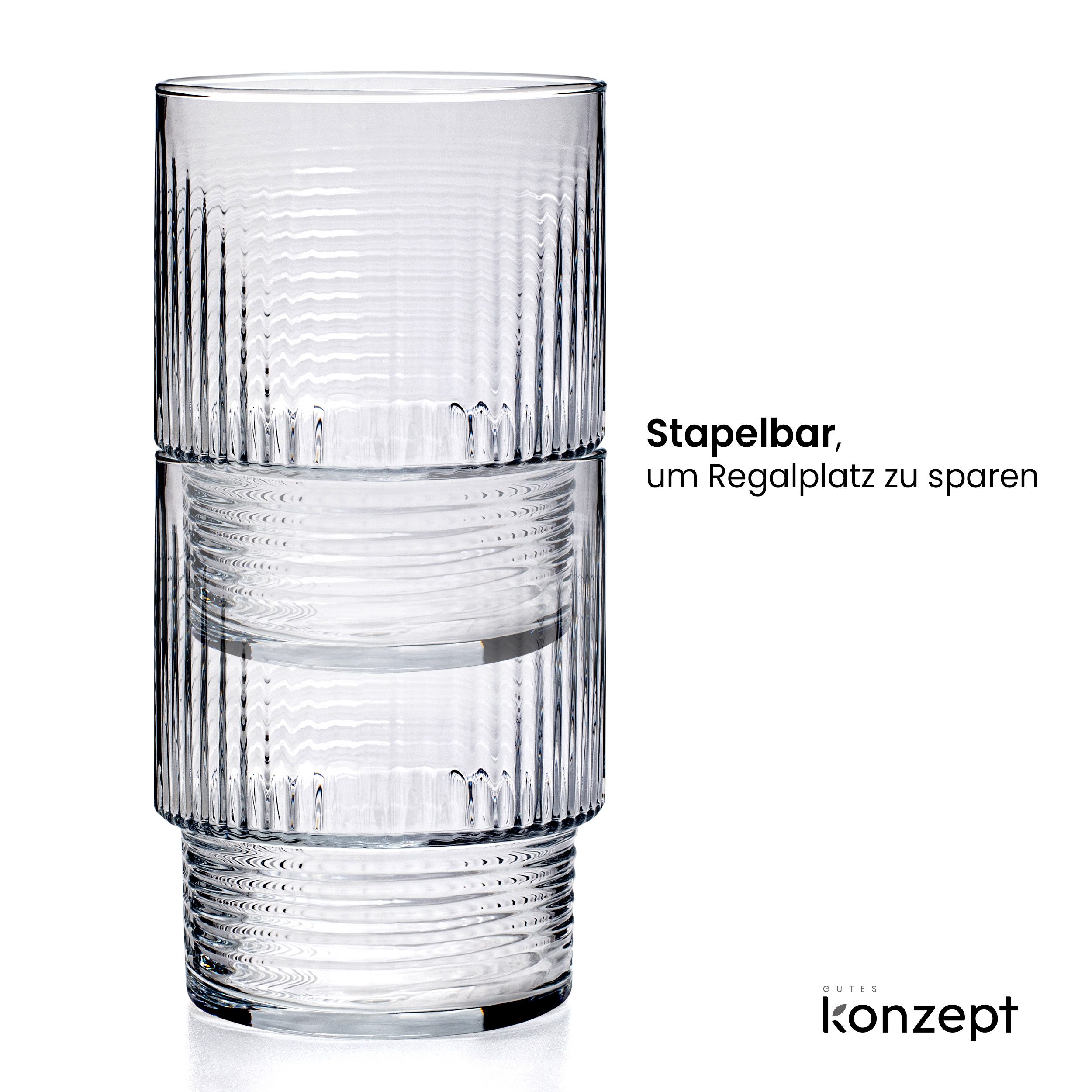 KONZEPT Gläser-Set Trinkgläser Set 320 ml Geriffelte, 12-tlg., 12 Stüc, kideal für Cocktails Wasser, Softdrinks – Bild 5 von 5