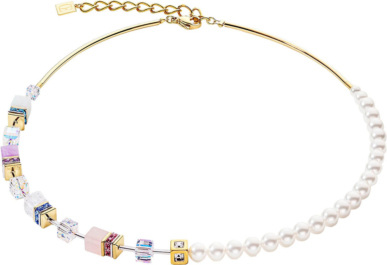 COEUR DE LION Collier Schmuck Edelstahl GeoCUBE® Precious Fusion Pearls Würfelkette, Made in Germany - mit Schmuckstein - mit Swarovski® Perle