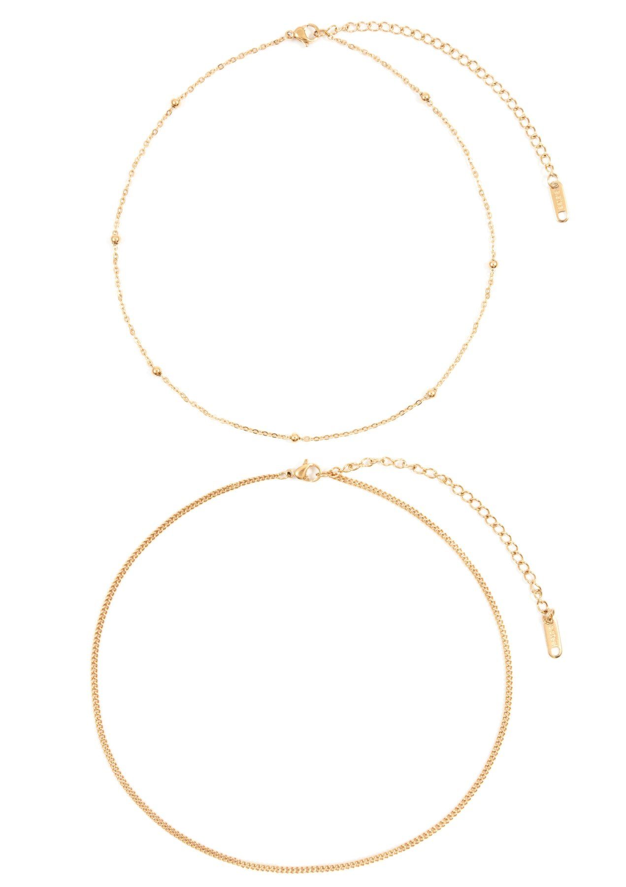 Hey Happiness Edelstahlketten-Set Layer Choker 18K Gold Roségold, Ketten Set kurz, Damen Halsketten Kugel Rolo doppelreihig, wasserfest