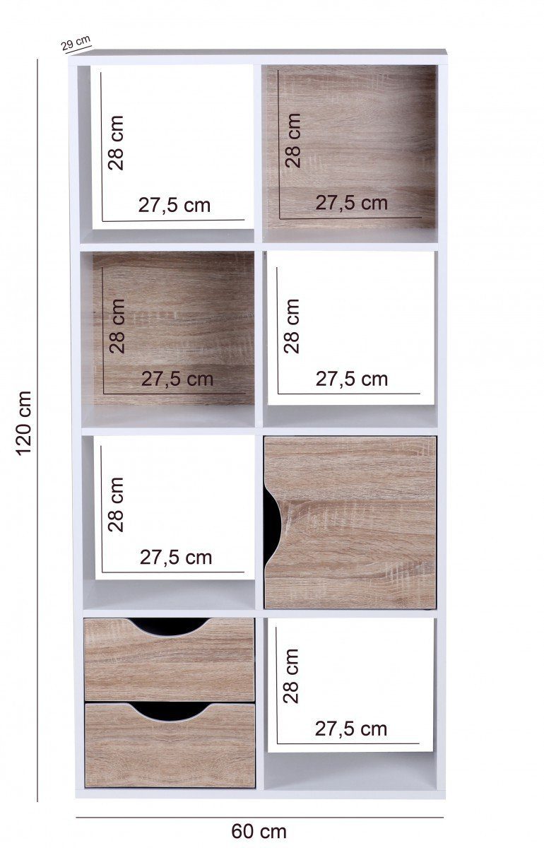 FineBuy Design Bücherregal MASSA Modern Holz Weiß mit Türen Sonoma Eiche Ablagefächer Standregal freistehend Größe wählbar – Bild 3 von 5