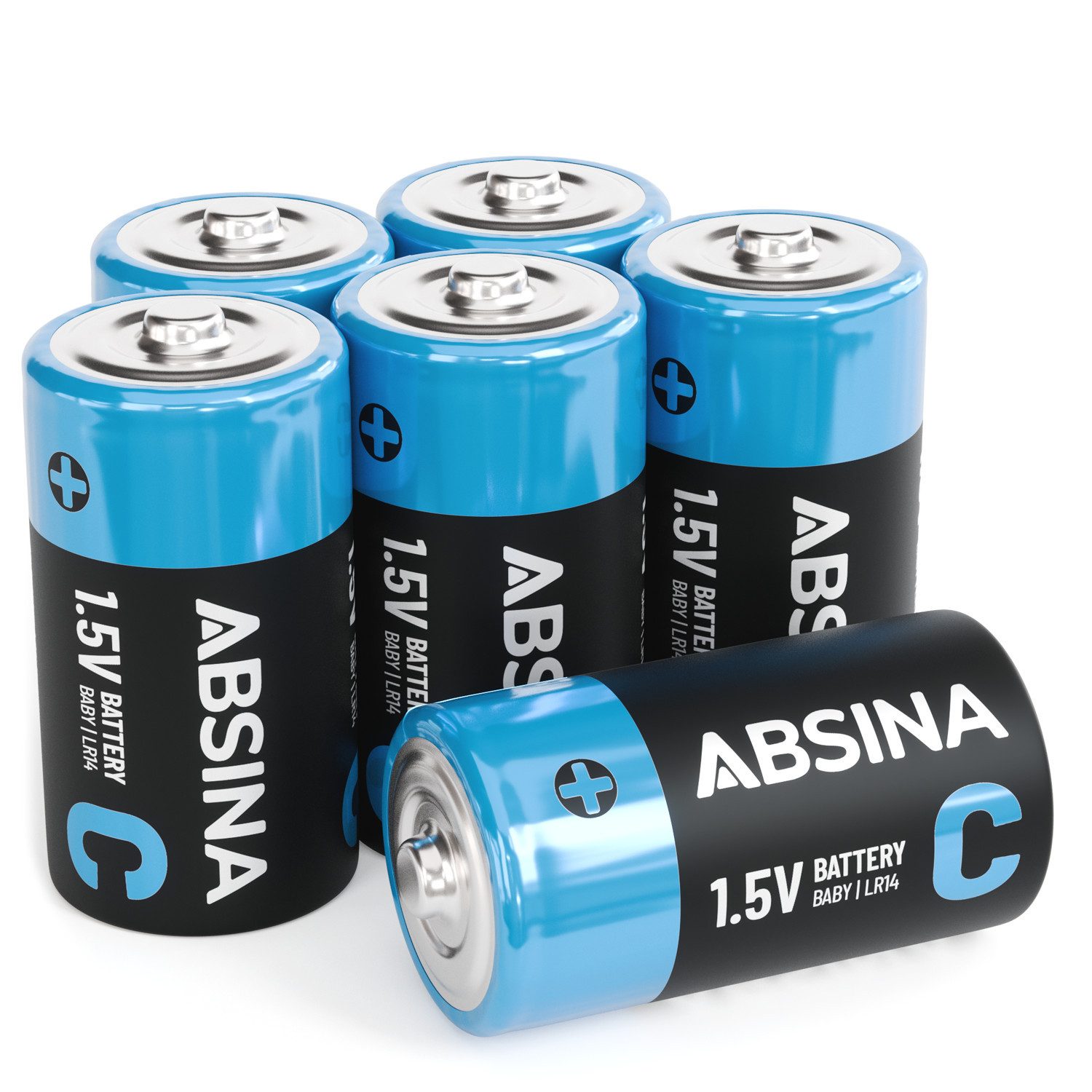 ABSINA 6x Baby C Batterien 1,5V Alkaline, langlebig, LR14 für Taschenlampe Batterie, (1 St)