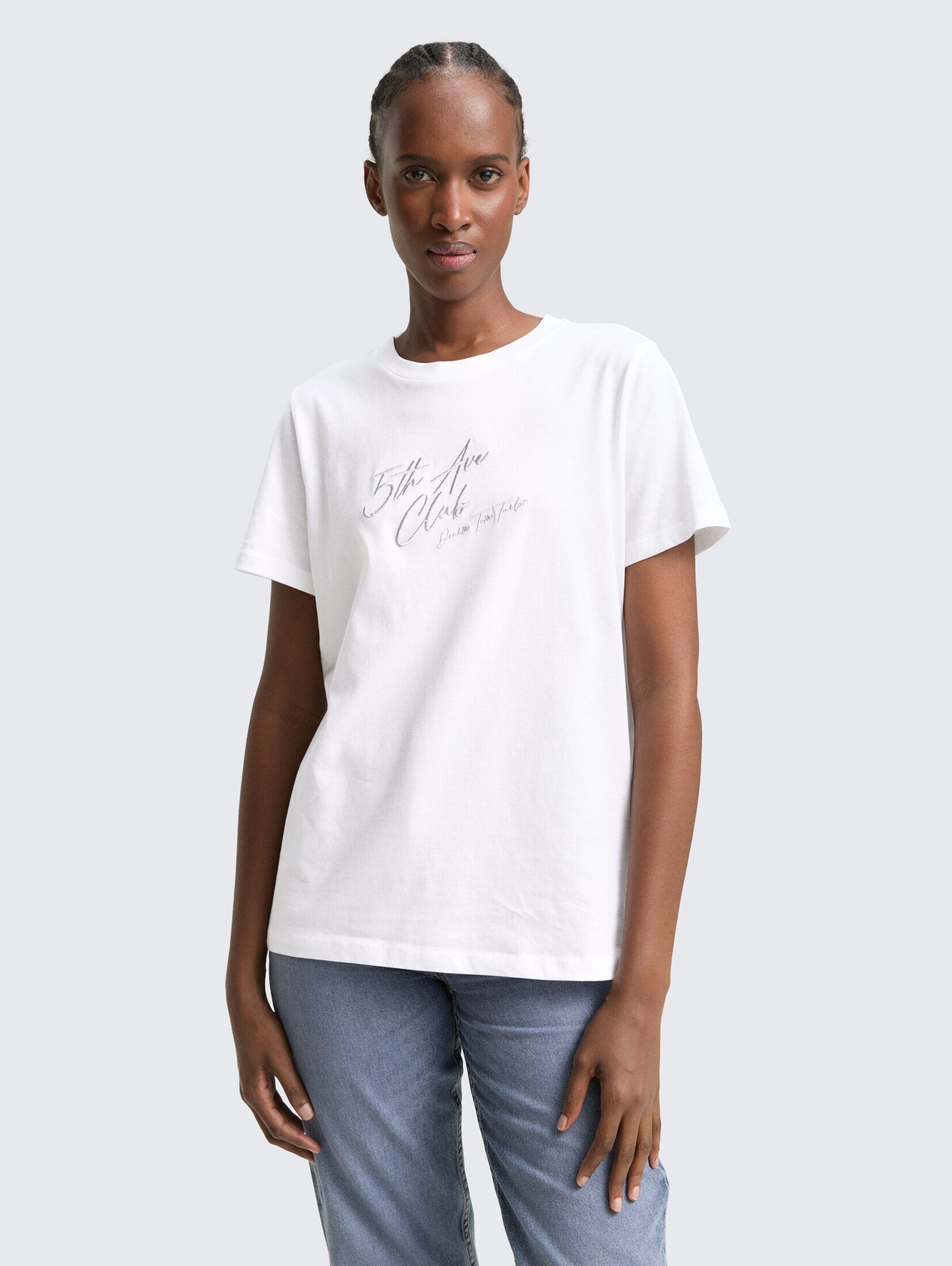 TOM TAILOR Denim T-Shirt T-Shirt Loose Fit T-Shirt mit Glitzer-Stickerei