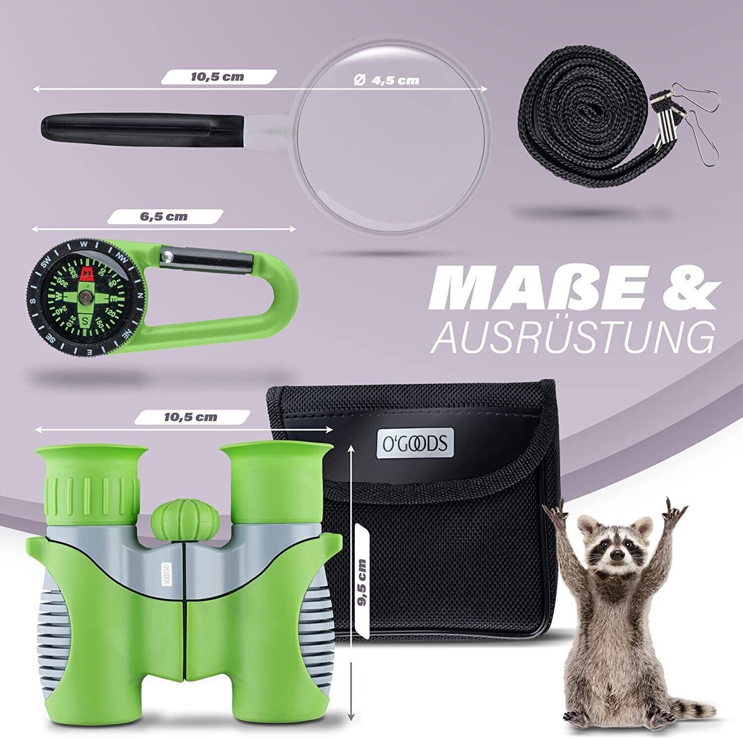 O'GOODS Fernglas für Kinder Kinderfernglas Lupe Kompass Tasche grün Kinderf günstig online kaufen