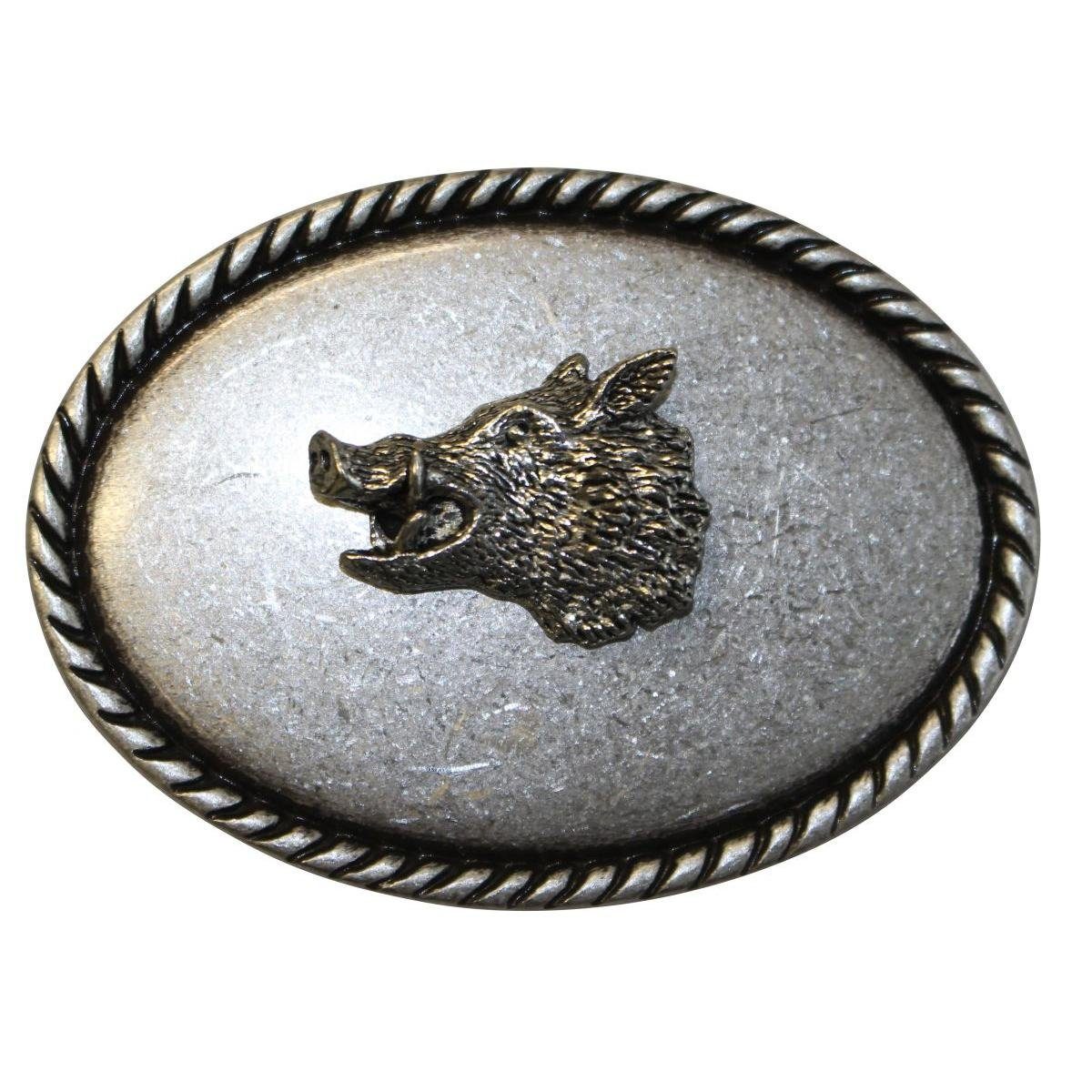 BELTINGER Gürtelschnalle Wildschwein Kopf 4,0 cm - Buckle Wechselschließe Gürtelschließe 40mm - Silber