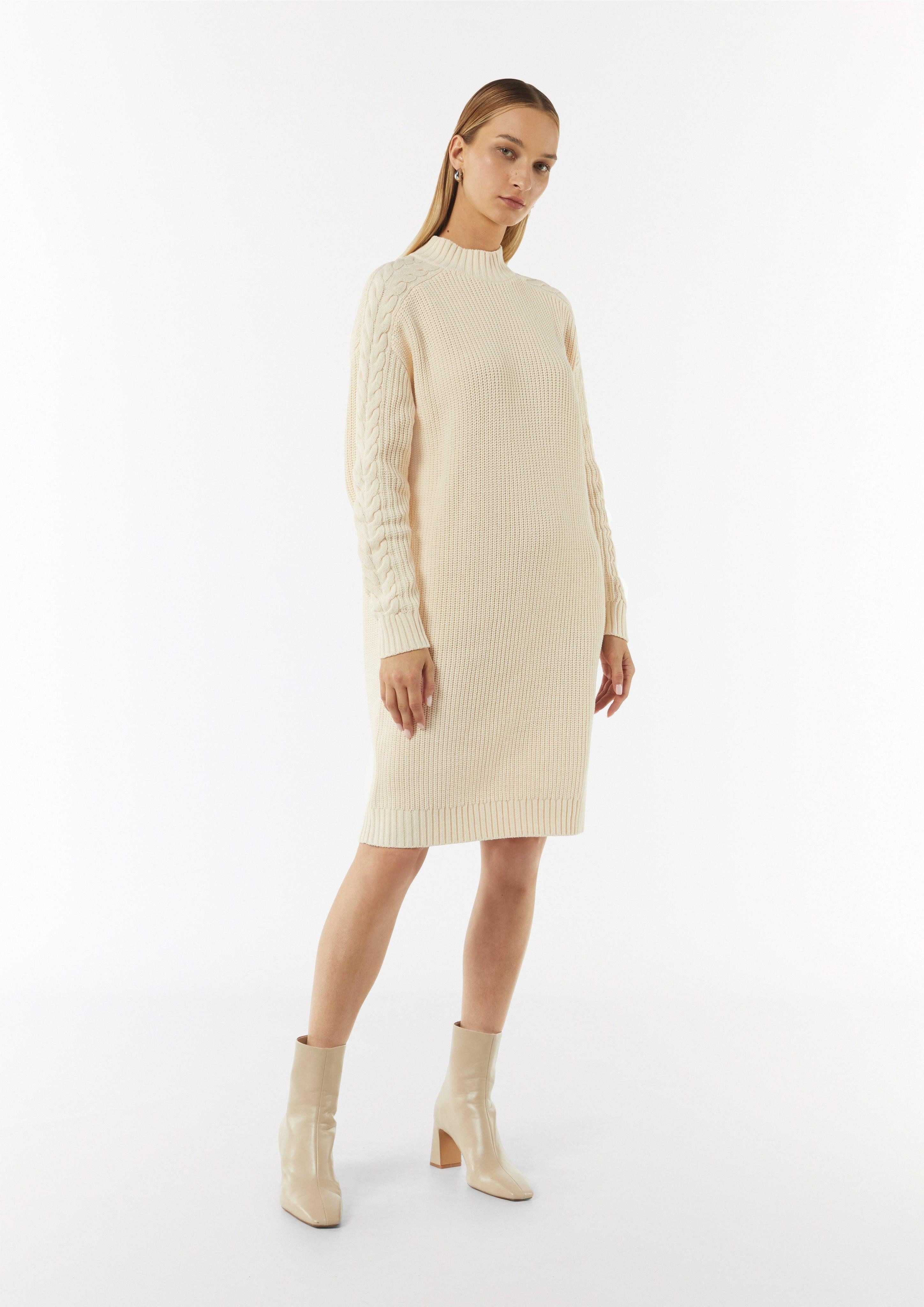 Maxikleid Kurzes Strickkleid mit Zopfmuster am Ärmel