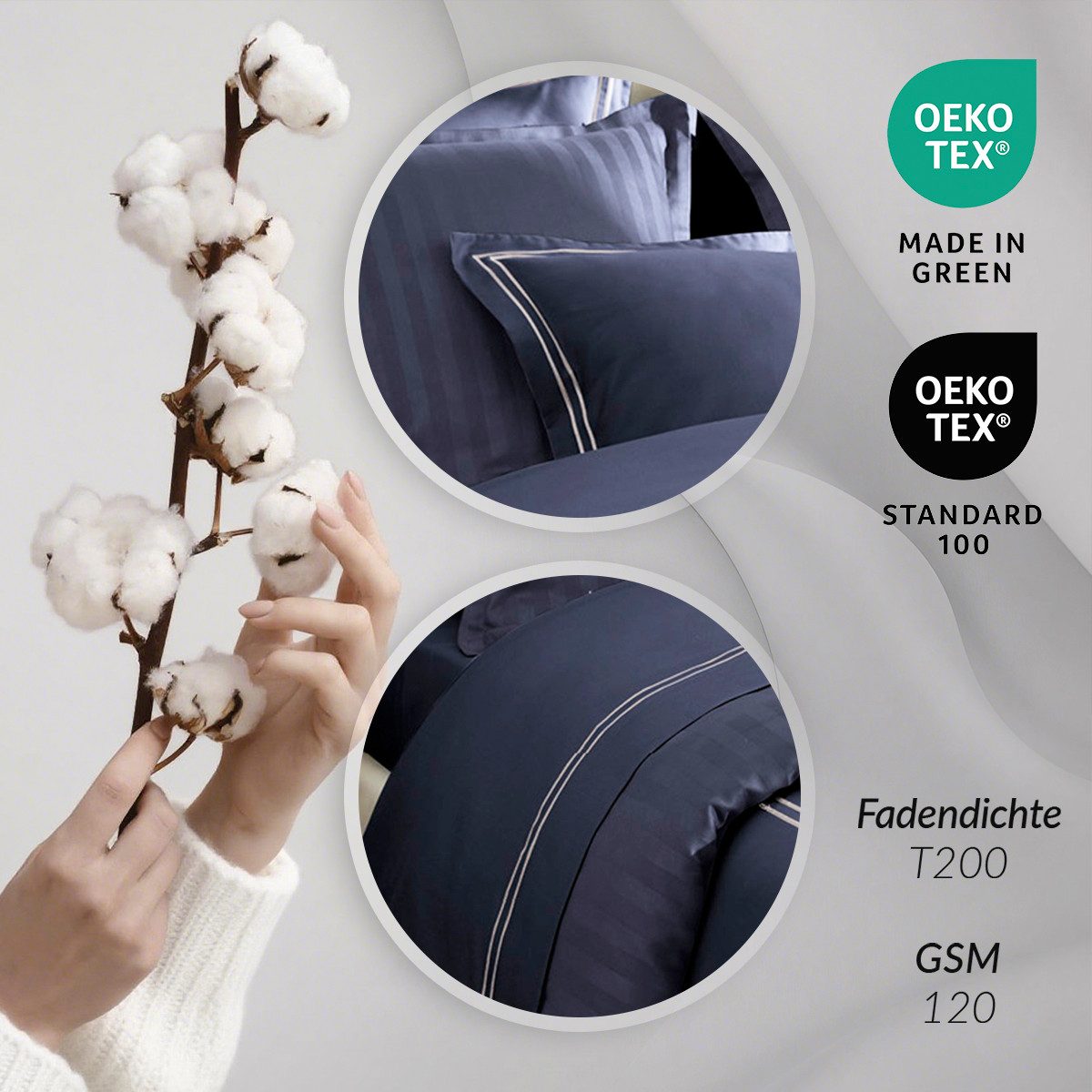 Pure cottom Bettwäsche Satin-Bettwäsche weiß/dunkelblau, 200x220 & 2x 80x80 günstig online kaufen