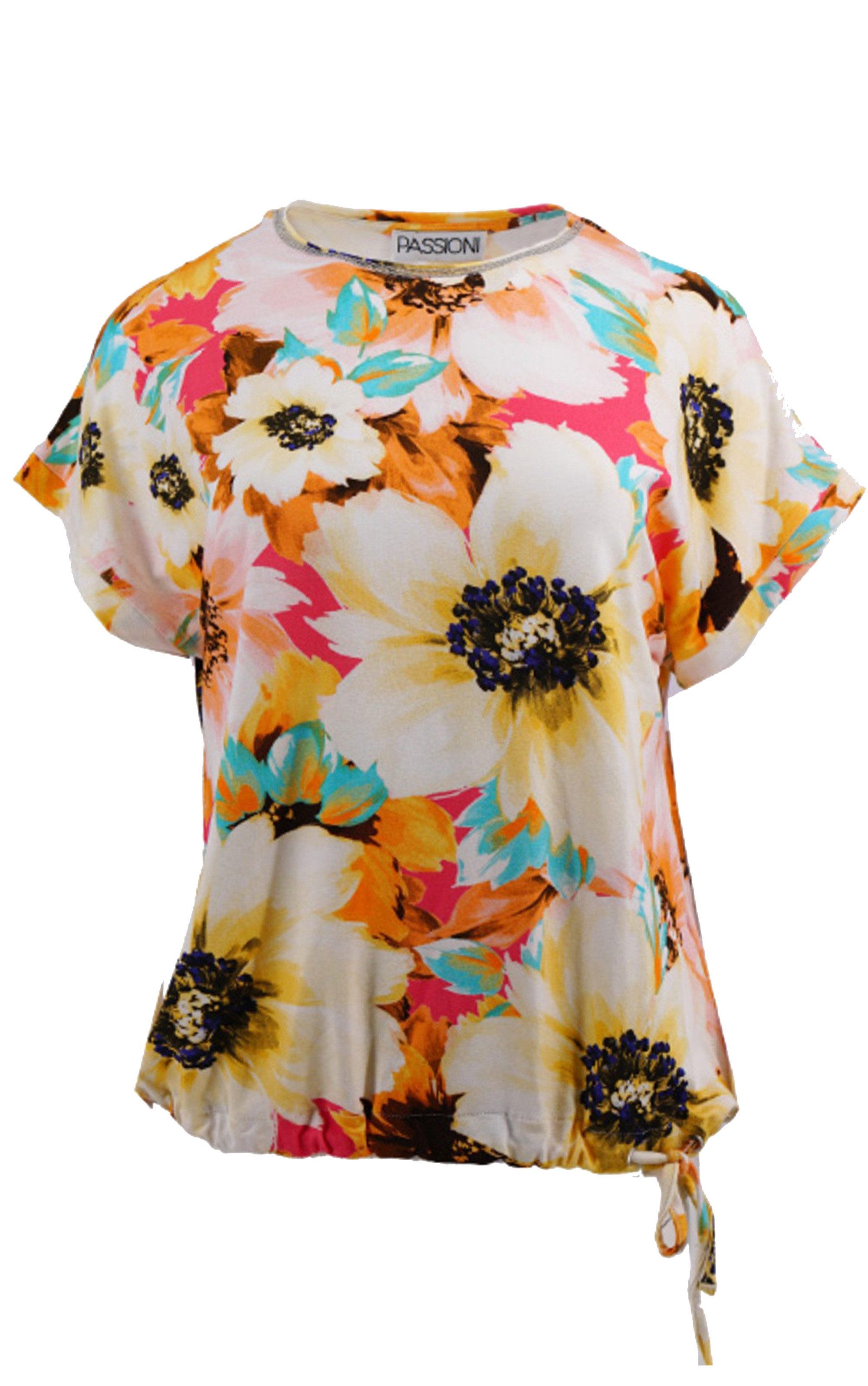 Passioni T-Shirt mit Blumenprint und Kordelzug am Saum günstig online kaufen