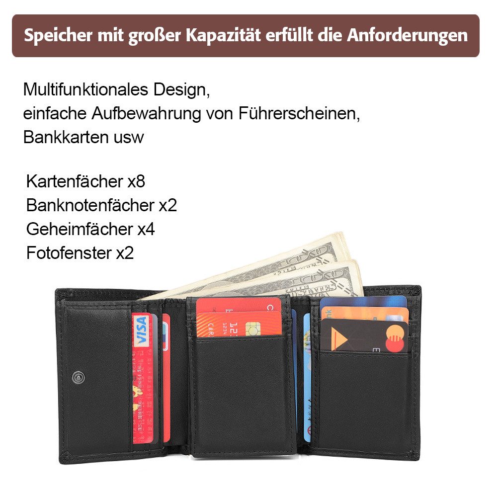 Keyura Geldbörse Leder Geldbörse,Herren Echtleder Portmonee,RFID Schutz,Querformat (Große Kapazität Echtleder RFID-Schutz Praktische für Männer, Münzbörse, Portemonnaie, Brieftasche, Wallet Portmonee), Leder Portmonee ist eine ideale Geschenkidee für Männer & Frauen