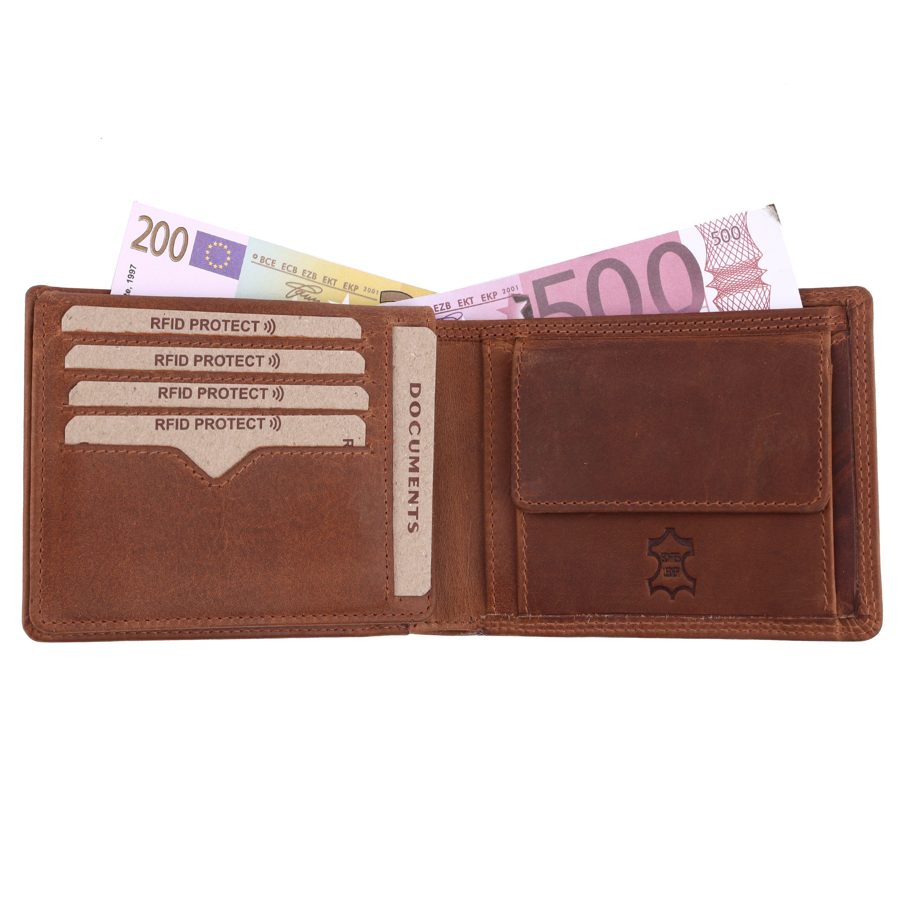 Geschenkbox RFID-Schutz Doppelnaht, für Herren, Geldbörse Vintage Leder inkl. & mit Mercano hellbraune aus 100%