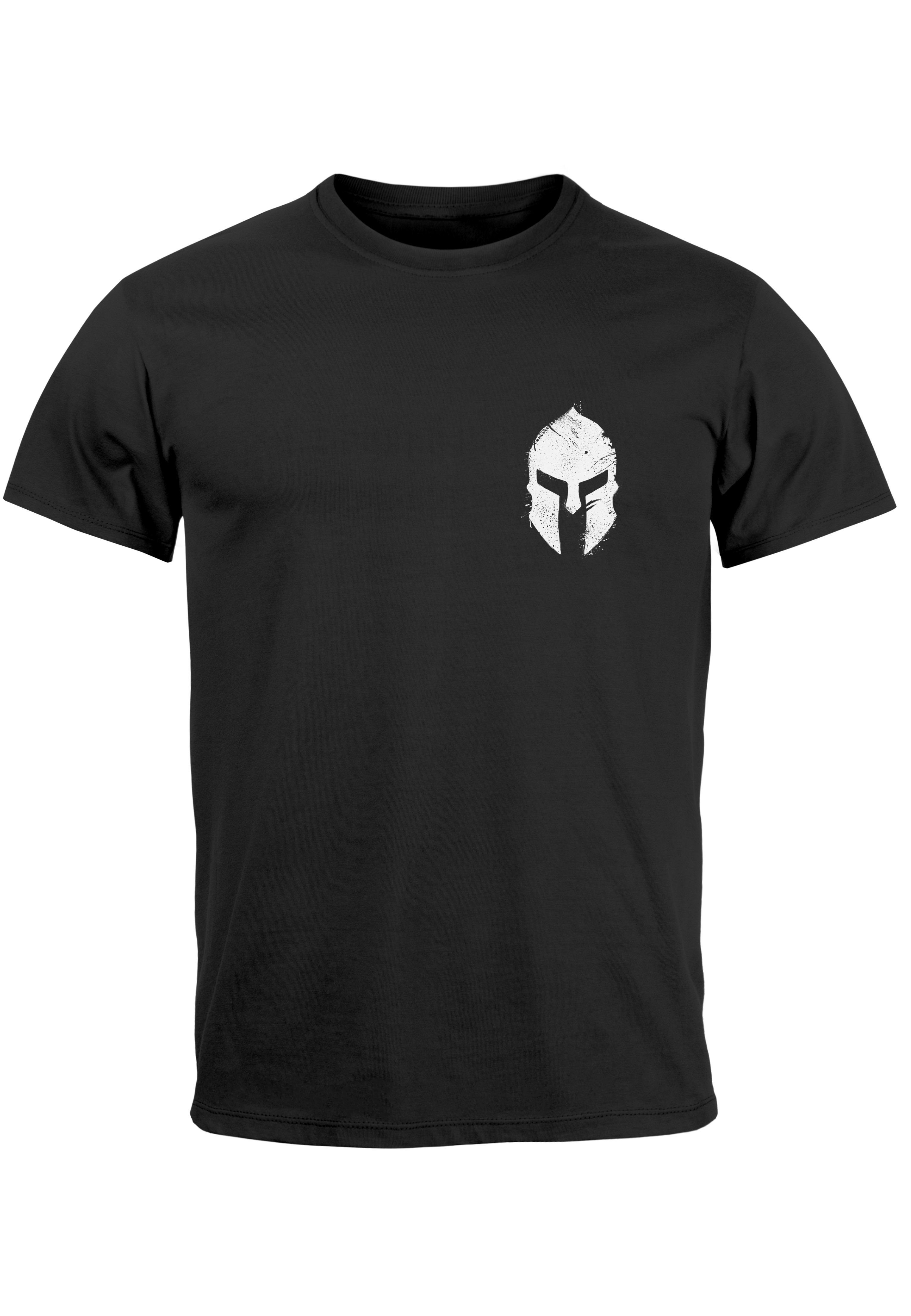 Neverless Sparta-Helm Gladiator Krieger mit Herren Logo Print Print-Shirt schwarz Spartaner -weiss T-Shirt Print Warr