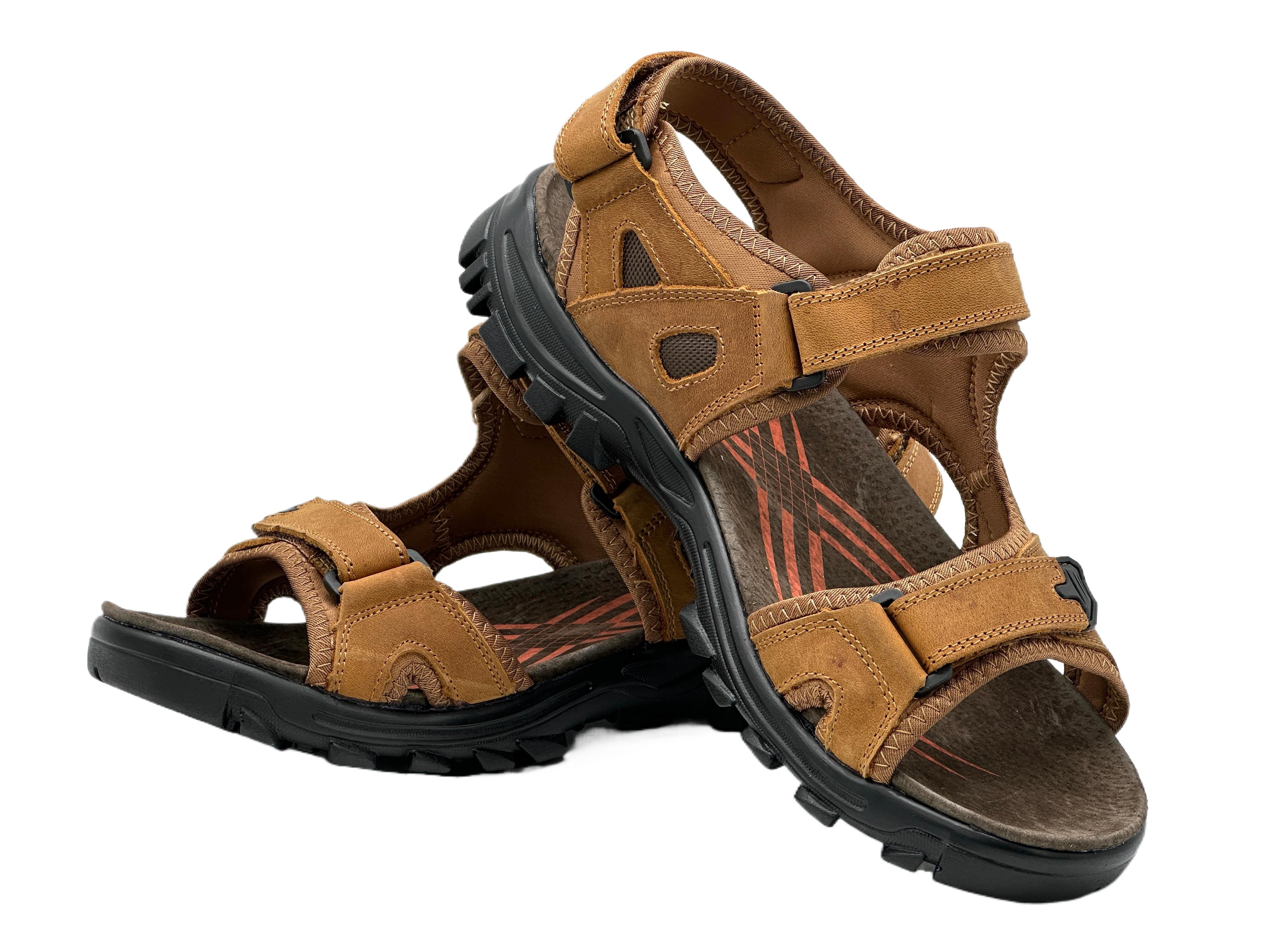 Nowaland Herren Trekkingsandalen aus Leder mit Klettverschluss Trekkingsandale Robuste Trekkingsandalen mit rutschfester Sohle und gepolsterter Sohle
