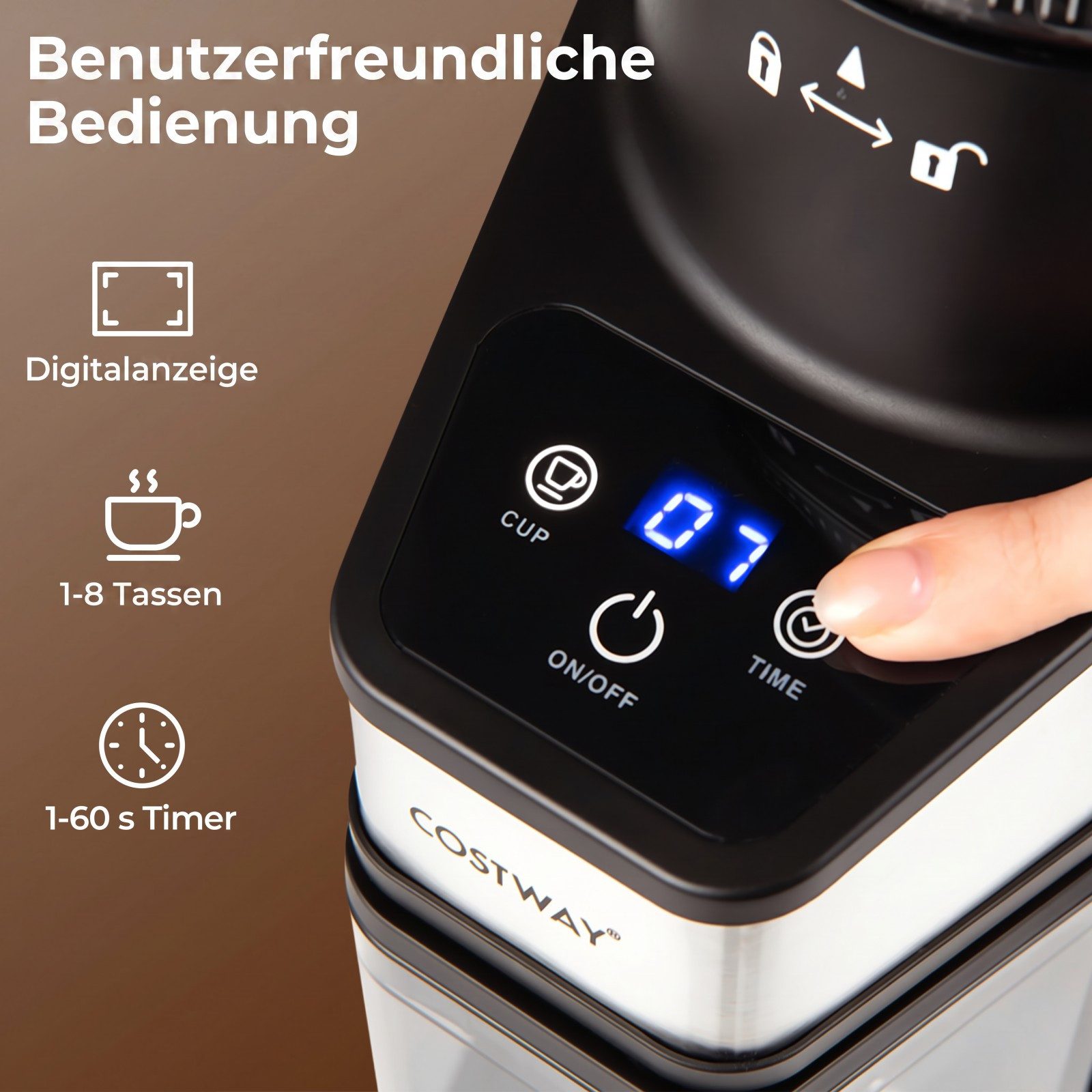 COSTWAY Kaffeemühle, 250 g Bohnenbehälter, mit 60 Mahlgrade, Kegelmahlwerk