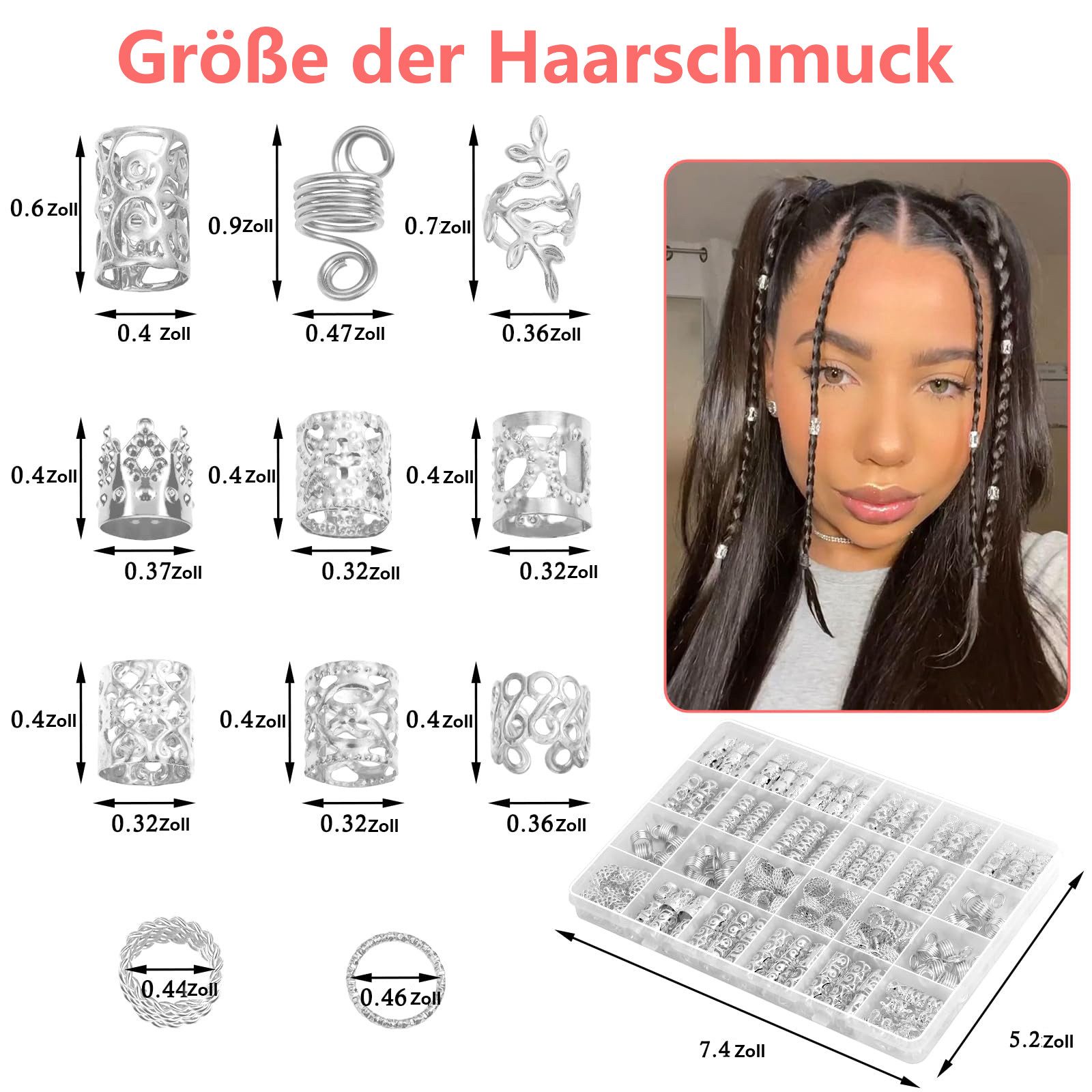 CLTYQ Haarspange 220 Stück Gold-Haarschmuck für Zöpfe, Loc Schmuck für Haar-Dreadlock, Haaranhänger für Frauen, Metall-Gold-Zöpfe
