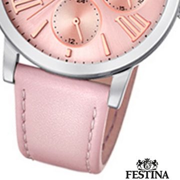 Festina Quarzuhr Festina Damen Uhr Elegant F20415/2 Leder, Damen Armbanduhr rund, Lederarmband pink
