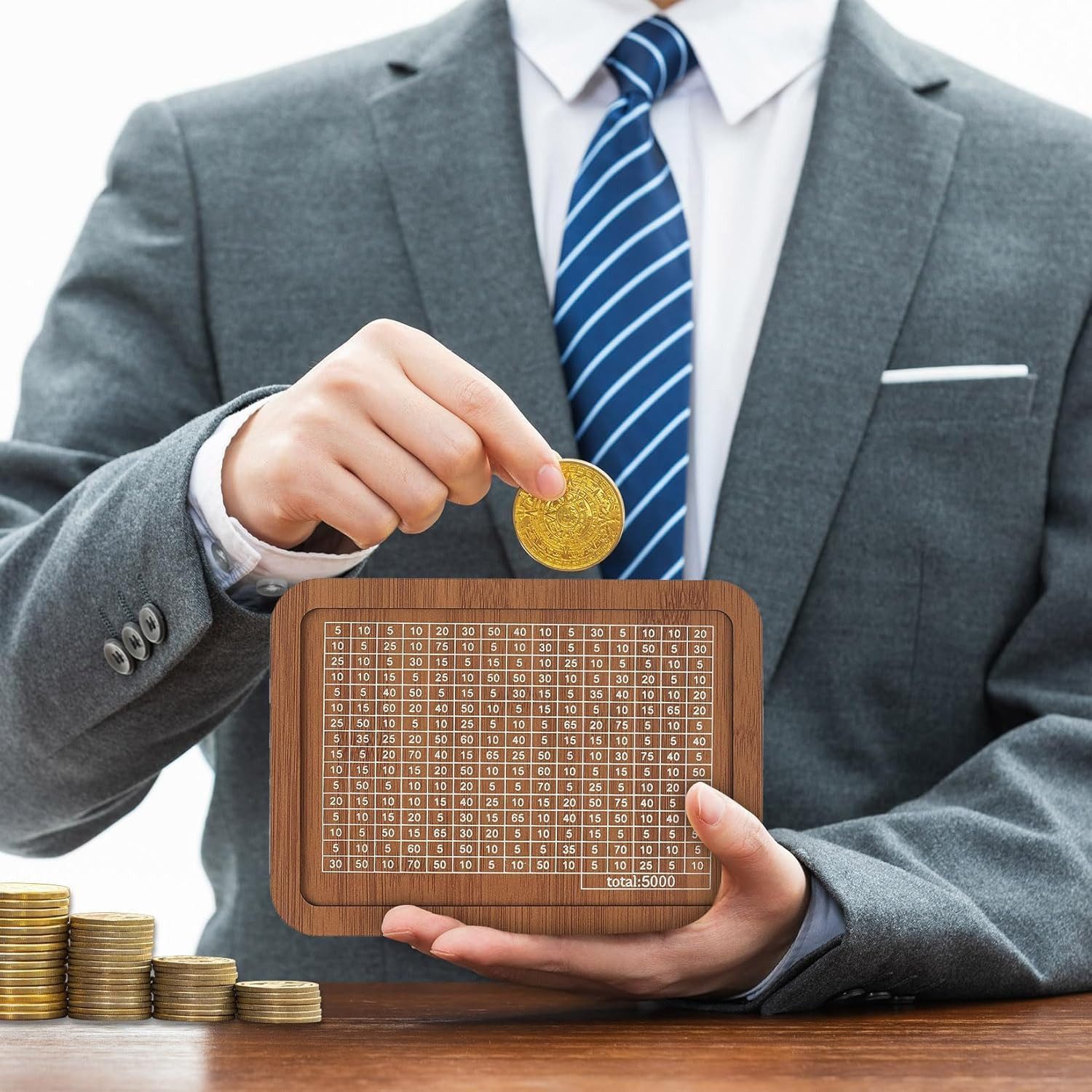 BlingBin Spardose Holz Sparschwein Spardose Sparbüchse Moneybox Sparbox, (1 x Spardose mit Zähler und 1 x Wasserlöslicher Stift, 1-tlg., 5000), mit Ziel für Kinder und Erwachsene