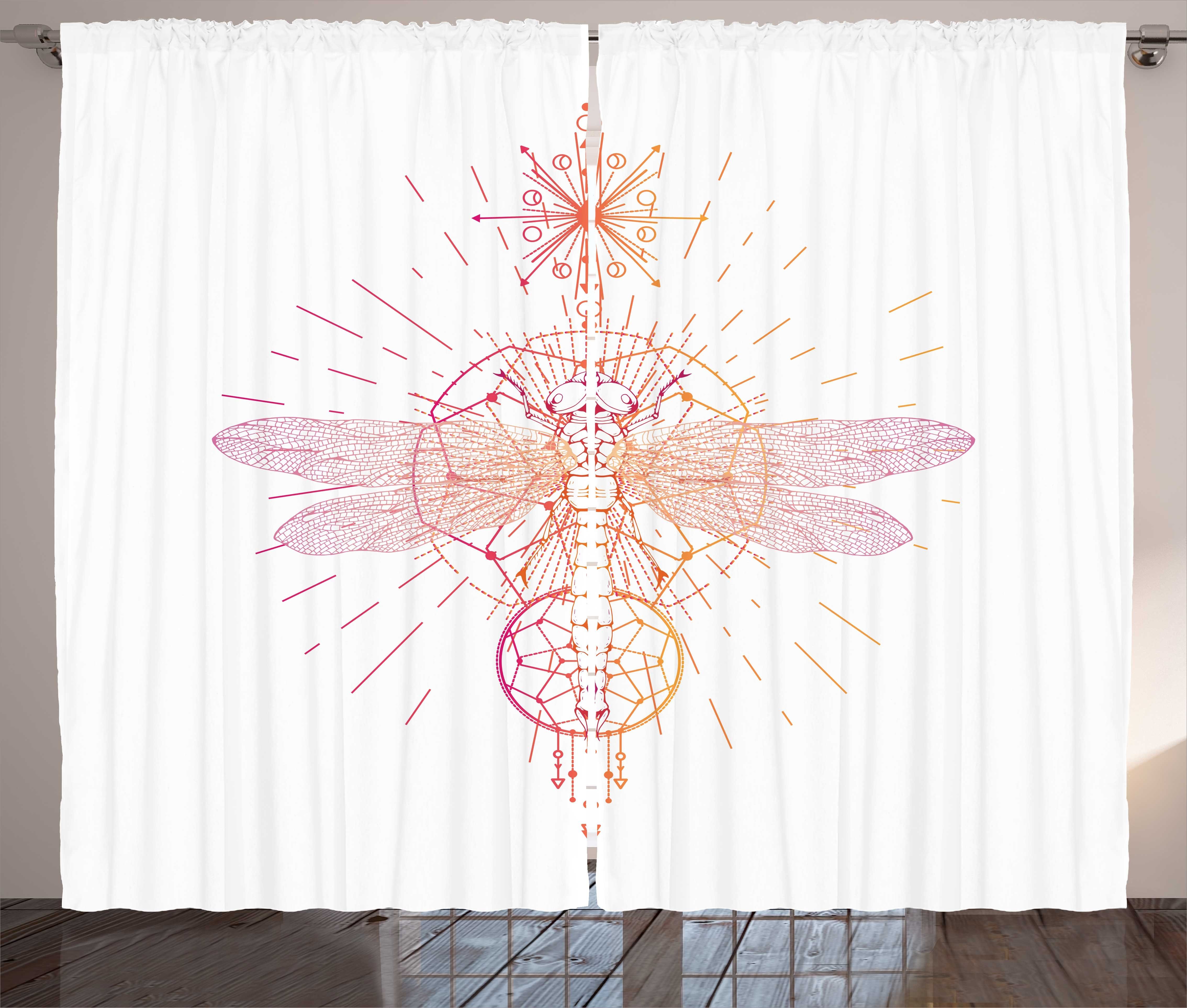 Gardine Schlafzimmer Kräuselband Vorhang mit Schlaufen und Haken, Abakuhaus, Libelle Abstrakt Insekt Kunstwerk