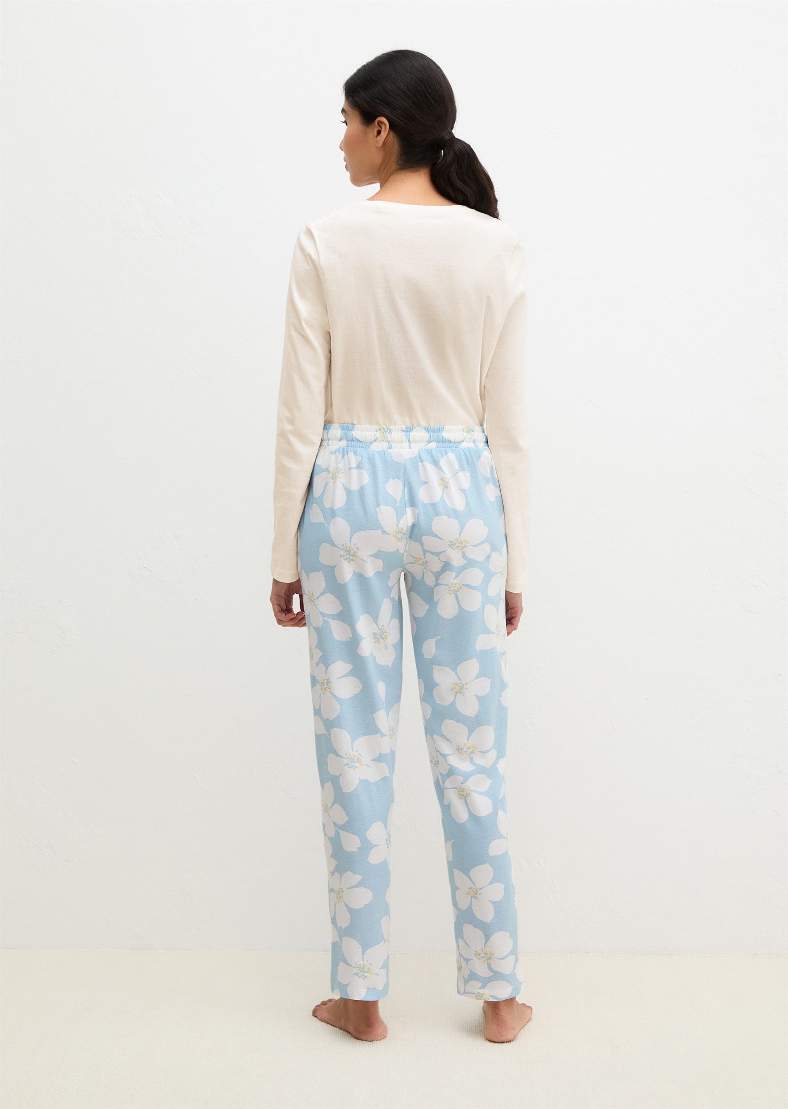 Marc O'Polo Pyjamahose Mix N Match Cotton mit floralem Print, Gummizug und Bindeband