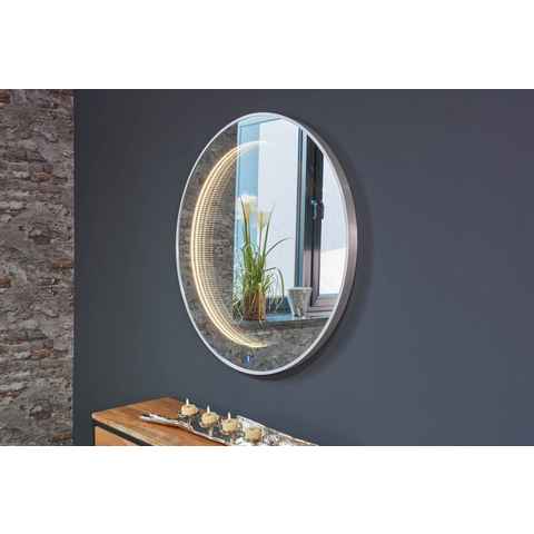 LC Home LED-Lichtspiegel Infinity Wandspiegel silber Ø80cm mit LED-Beleuchtung Näherungssensor (Flurspiegel Badezimmerspiegel Aluminiumrahmen Unendlichkeitsspiegel, Spiegel), Unendlichkeitsspiegel