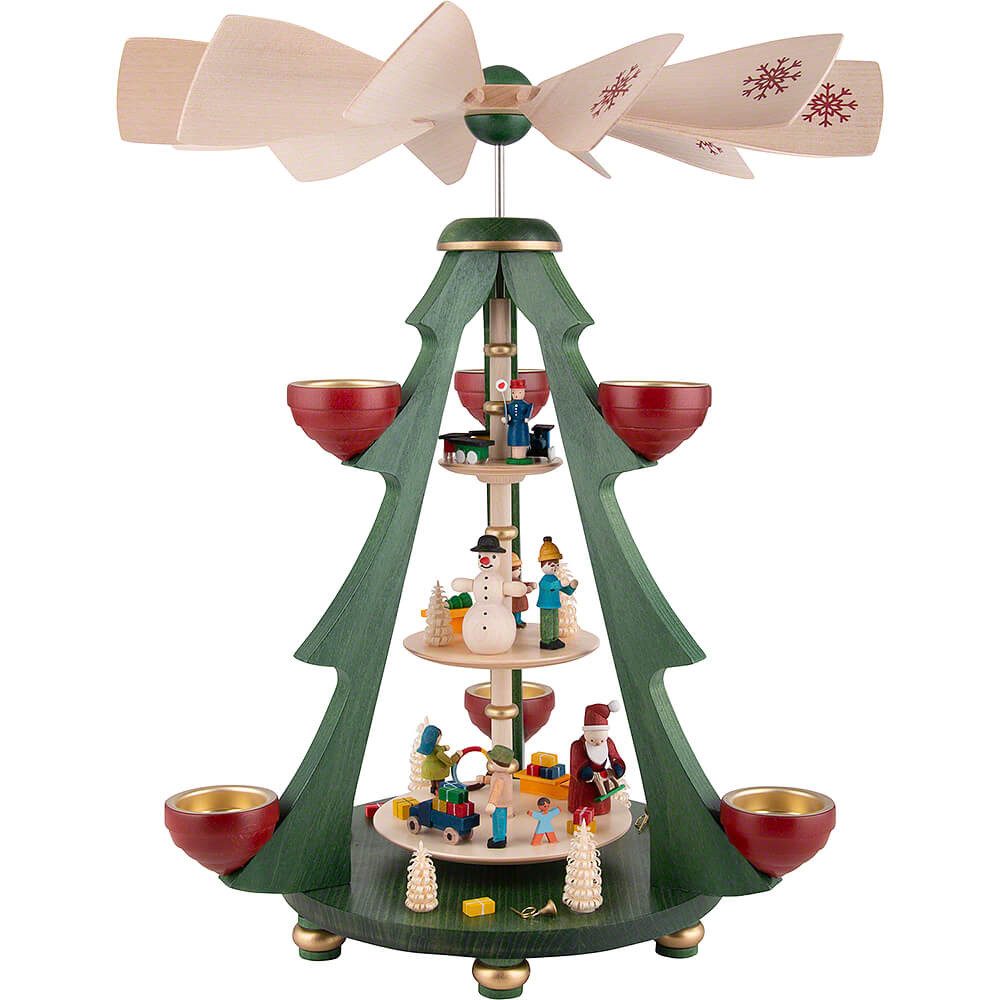 Erzgebirgische Volkskunst Richard Glässer GmbH Weihnachtspyramide 3-stöckige Pyramide Baum - Bescherung (40cm) von Richard Glässer