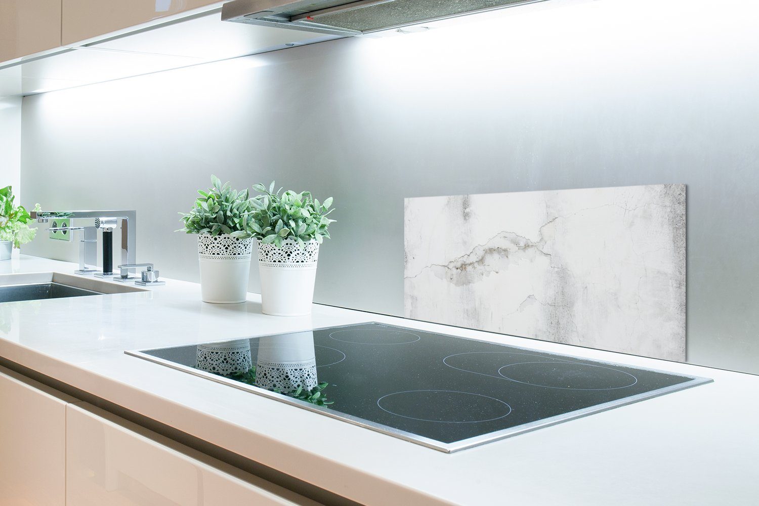 cm, Fett Grau - Wandschutz, gegen Schmutzflecken MuchoWow (1-tlg), Beton Küchenrückwand - Küchen Weiß, für und 60x30