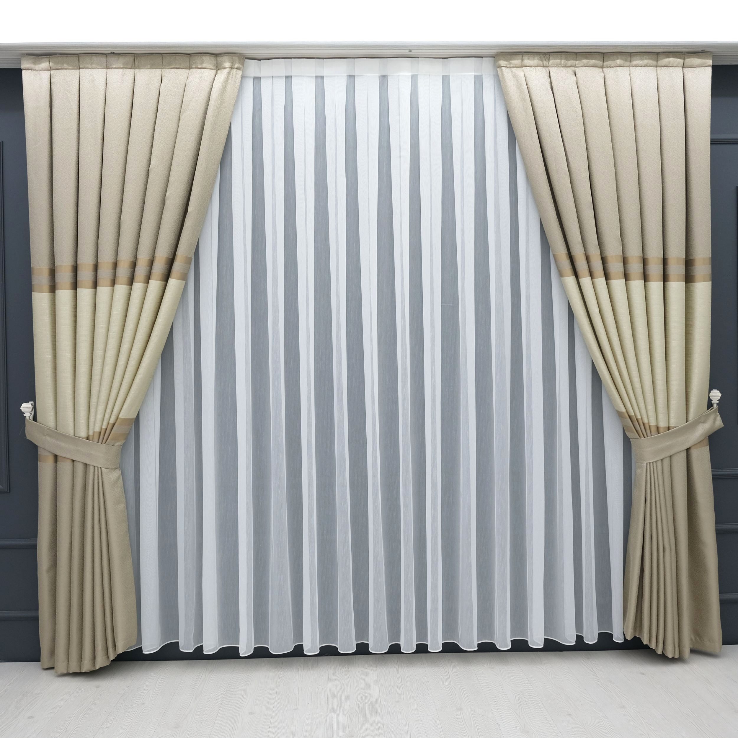 Gardinen by Justyna Vorhang Komplett-Set Vorhang Beige – Falten mit Store ( günstig online kaufen