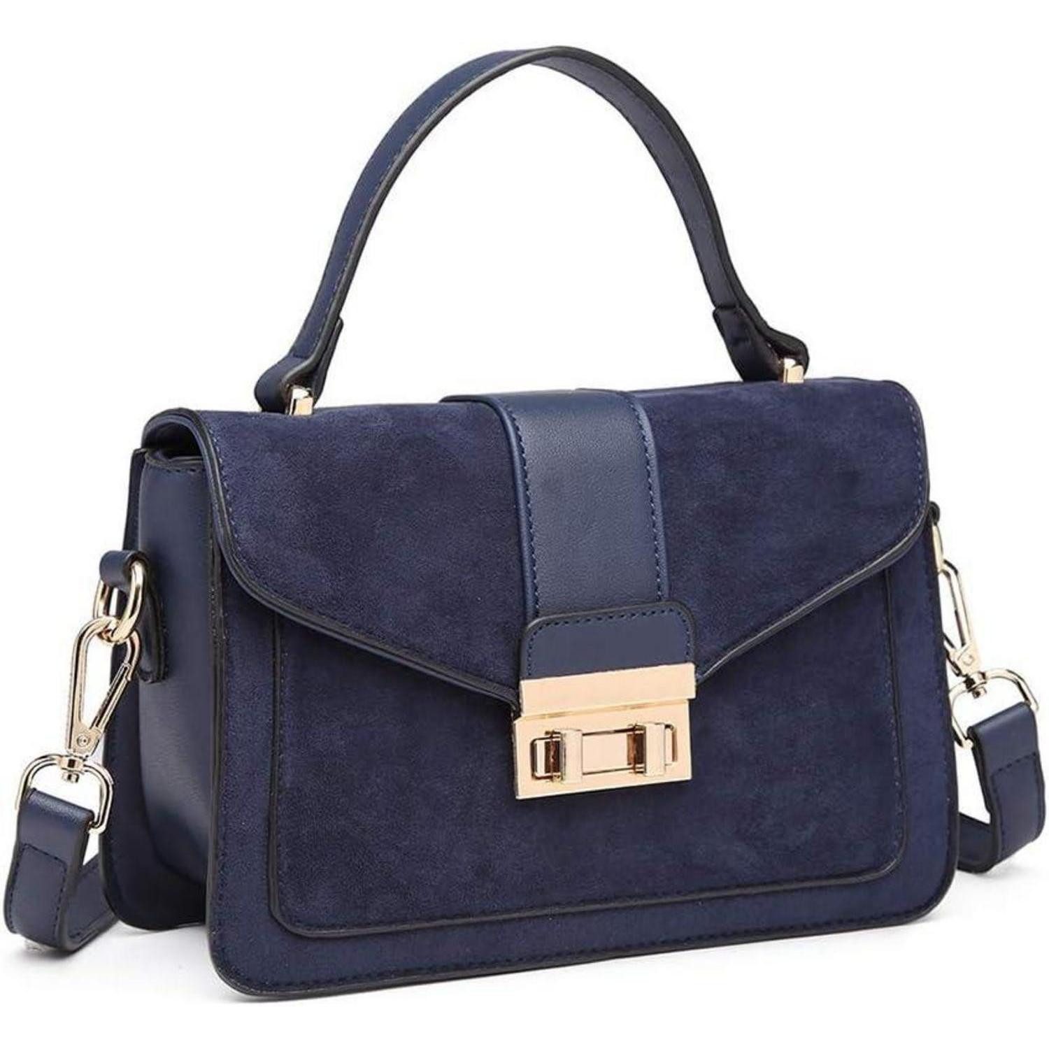 Henkeltasche Damen Umhängetasche Mittelgroß Top-Griff Kunstleder Wildleder Vintage