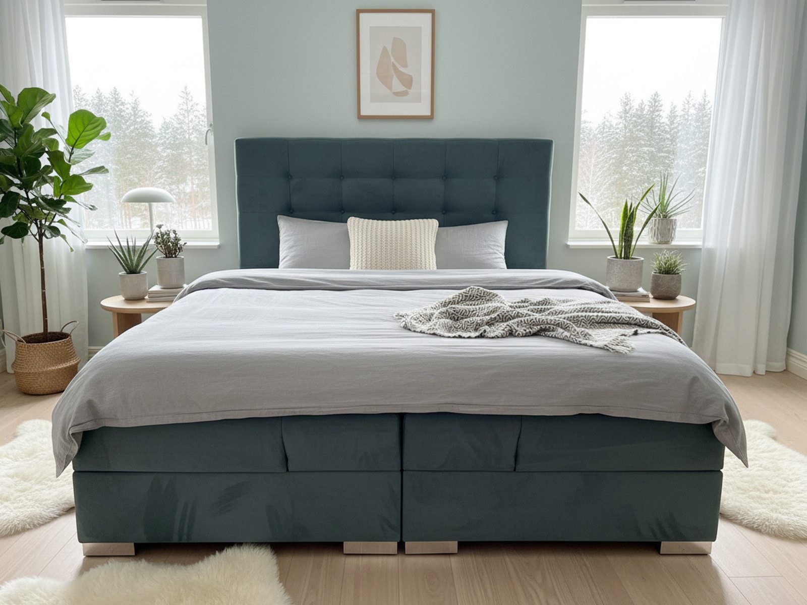 PAARA Boxspringbett mit Bettkasten und Matratze und Topper, Komplettset - Modell Merano, mit innovativem Belüftungssystem