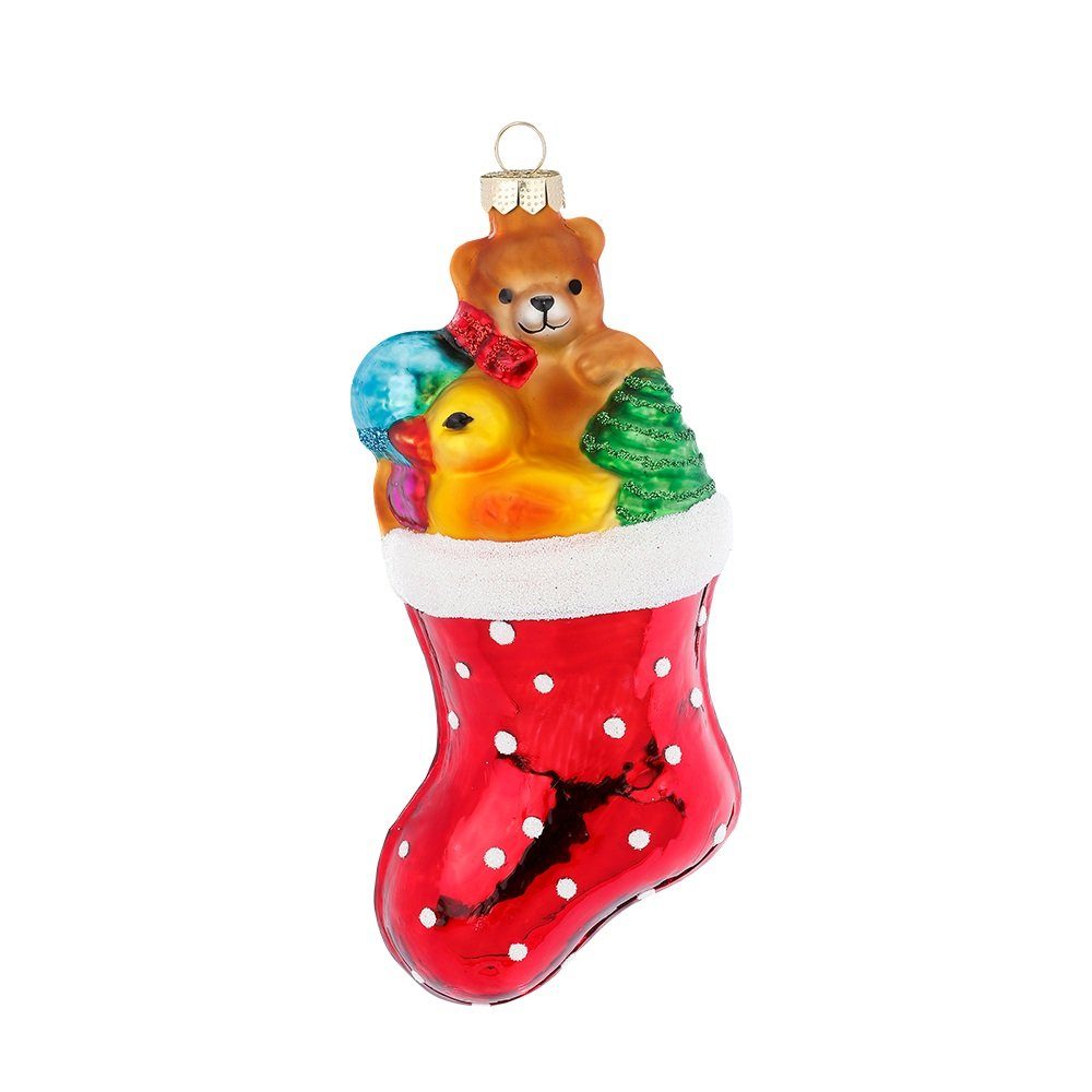 Teddybär Ente 13cm MAGIC Inge mit Weihnachtsstrumpf / Glas by Christbaumschmuck, rot Christbaumschmuck