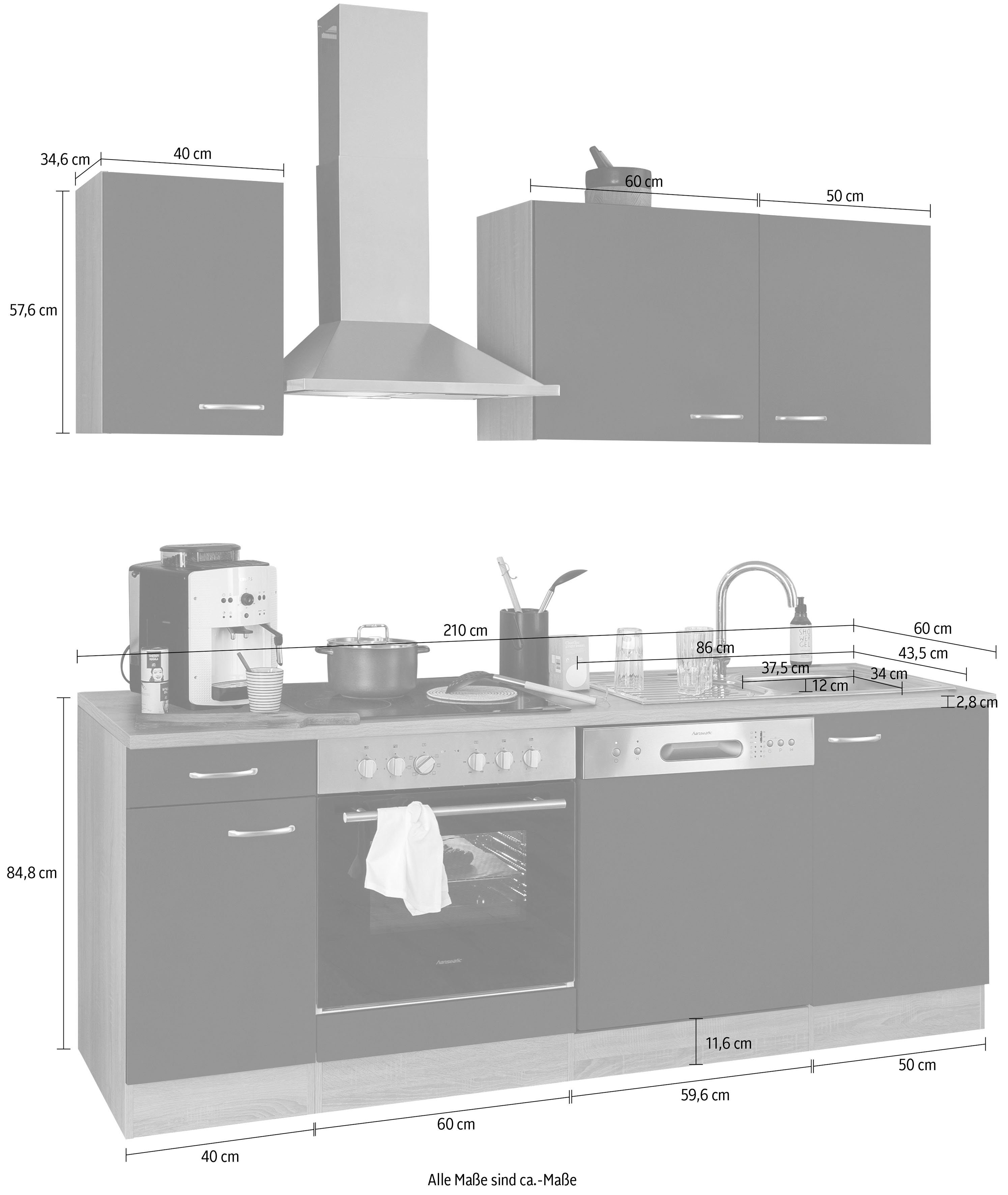 OPTIFIT Küchenzeile Parare, 210 Kühlschrank anthrazit | bzw. eichefarben mit mit cm E-Geräten, 270 ohne oder Hanseatic