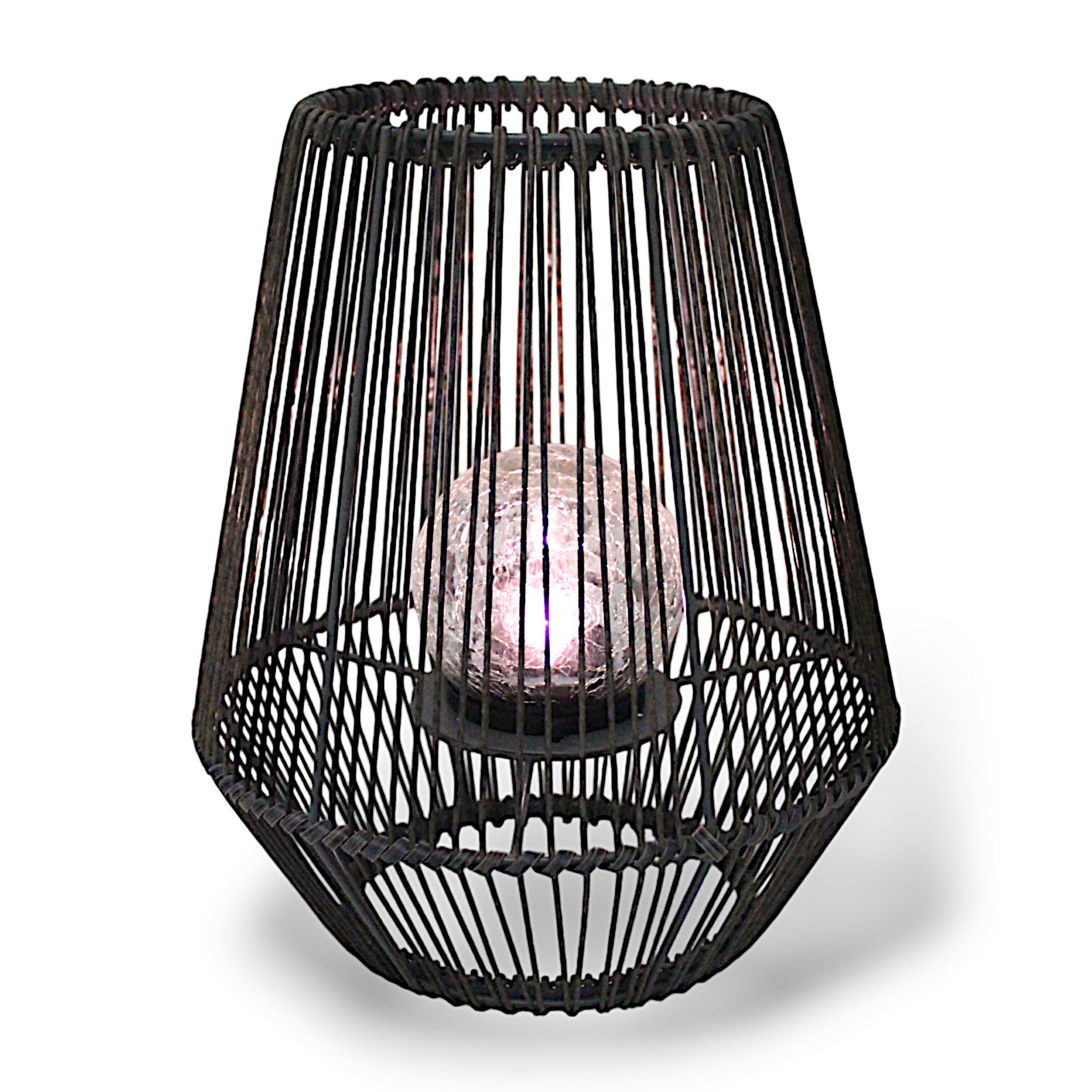 Arnusa LED Solarleuchte Solarlaterne Rattan 30cm Höhe mit LED Glaskugel Gartenlampe Solarlampe, Dämmerungssensor, LED fest integriert, Tageslichtweiß, mit Dämmerungssensor