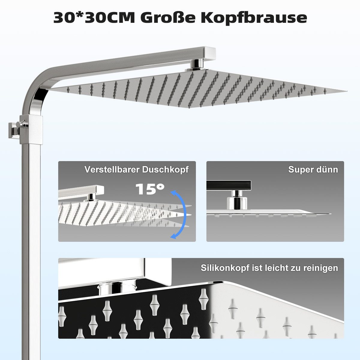 Eumaty Duschsystem mit Thermostat,30x30cm Regendusche, Edelstahl Duscharmat günstig online kaufen