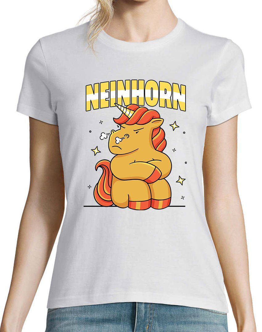 modischem print Neinhorn Print-Shirt T-Shirt Youth mit Designz Weiss Damen