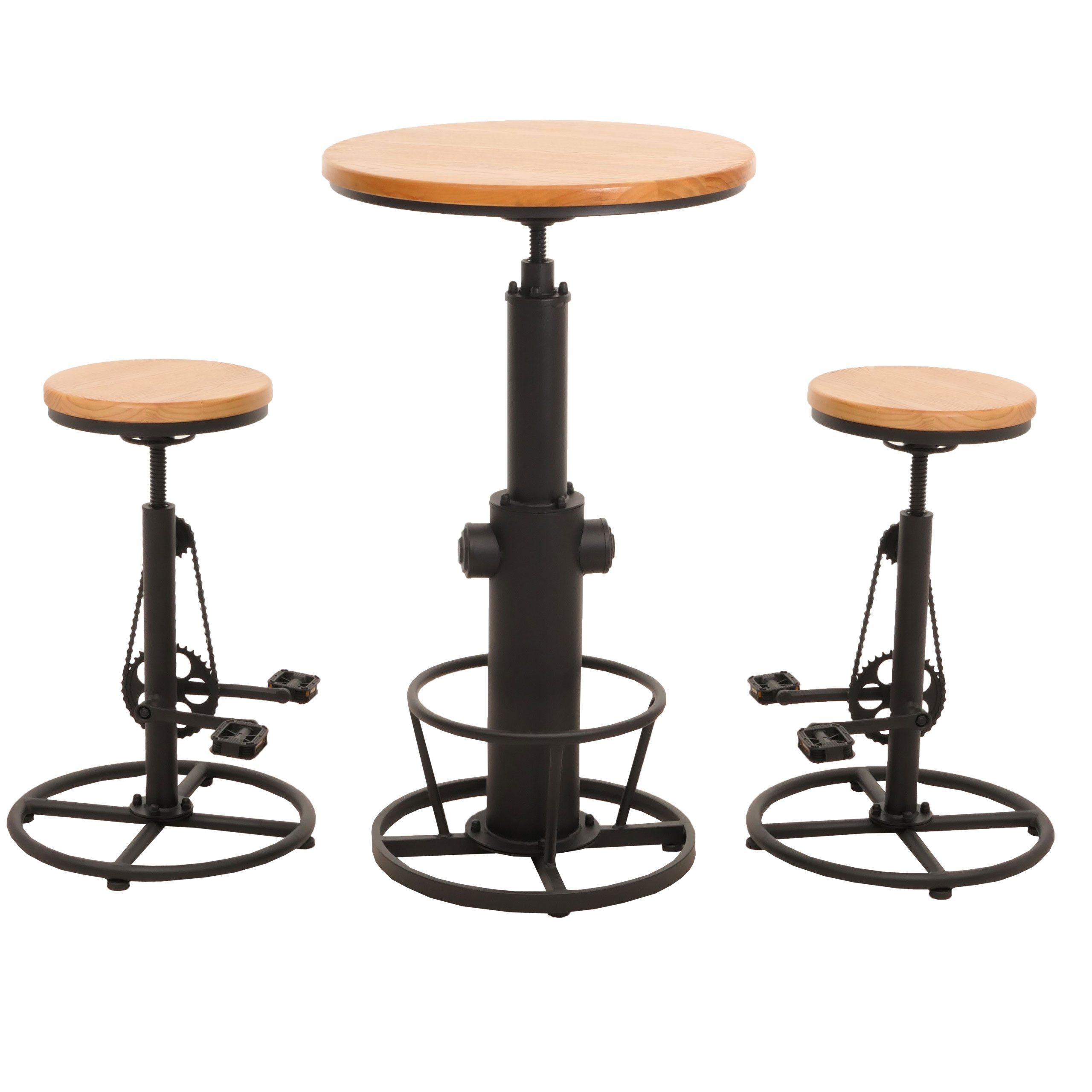 MCW Bartisch MCW-N20-S (Set, 3er), Sitzfläche und Tischplatte aus Kiefernholz mit 3D-Struktur
