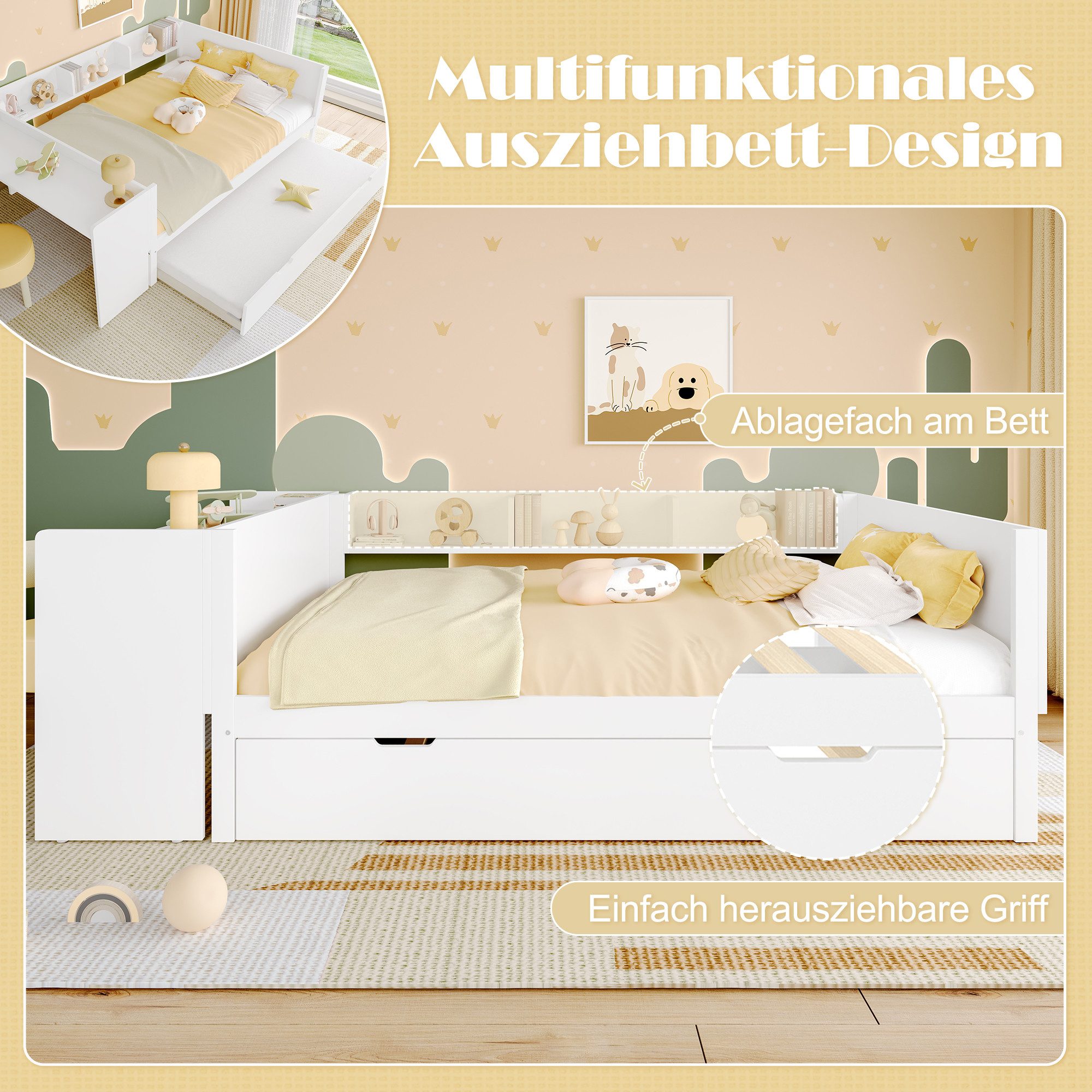 OKWISH Kinderbett mit Schreibtisch, Jugendbett Daybett günstig online kaufen