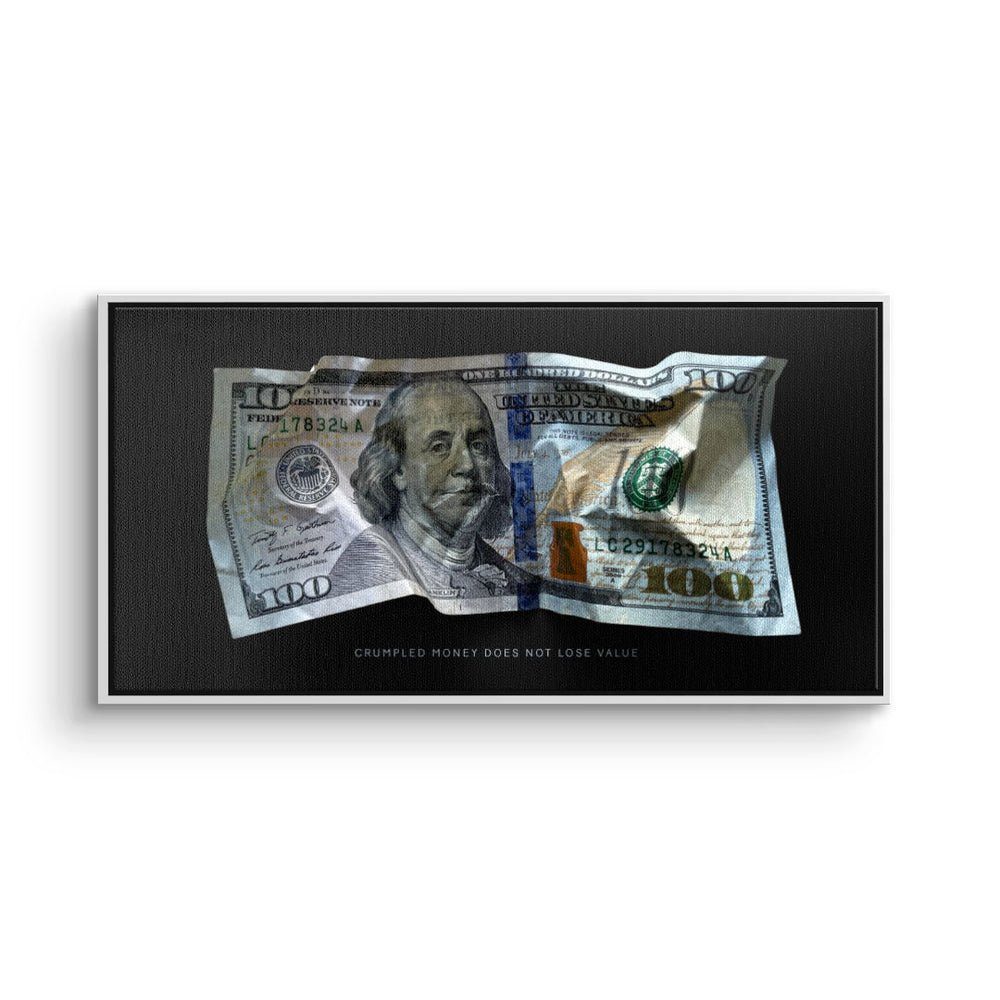 DOTCOMCANVAS® Leinwandbild, Premium Motivationsbild - Crumble Money V1 weißer Rahmen
