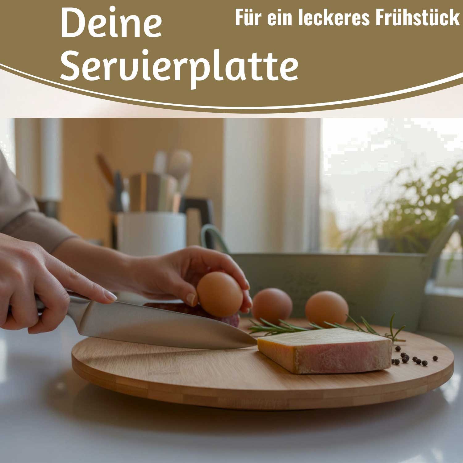 LS-LebenStil Servierteller XL Holz Drehteller 35cm Bambus drehbar Servierbrett Drehtablett, Holz, (FSC zertifiziert, Servierteller Servierplatte Serviertablett, – Bild 5 von 5