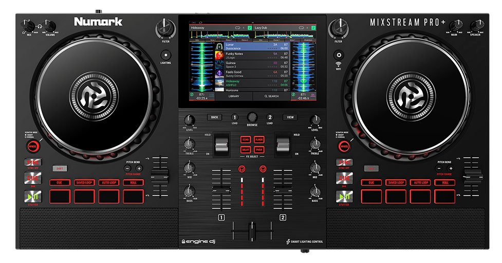 Numark DJ Controller Mixstream Pro+ Standalone DJ Console mit WIFI Musik-Streaming, 7"-Multi-Gesten HD-Touchscreen
