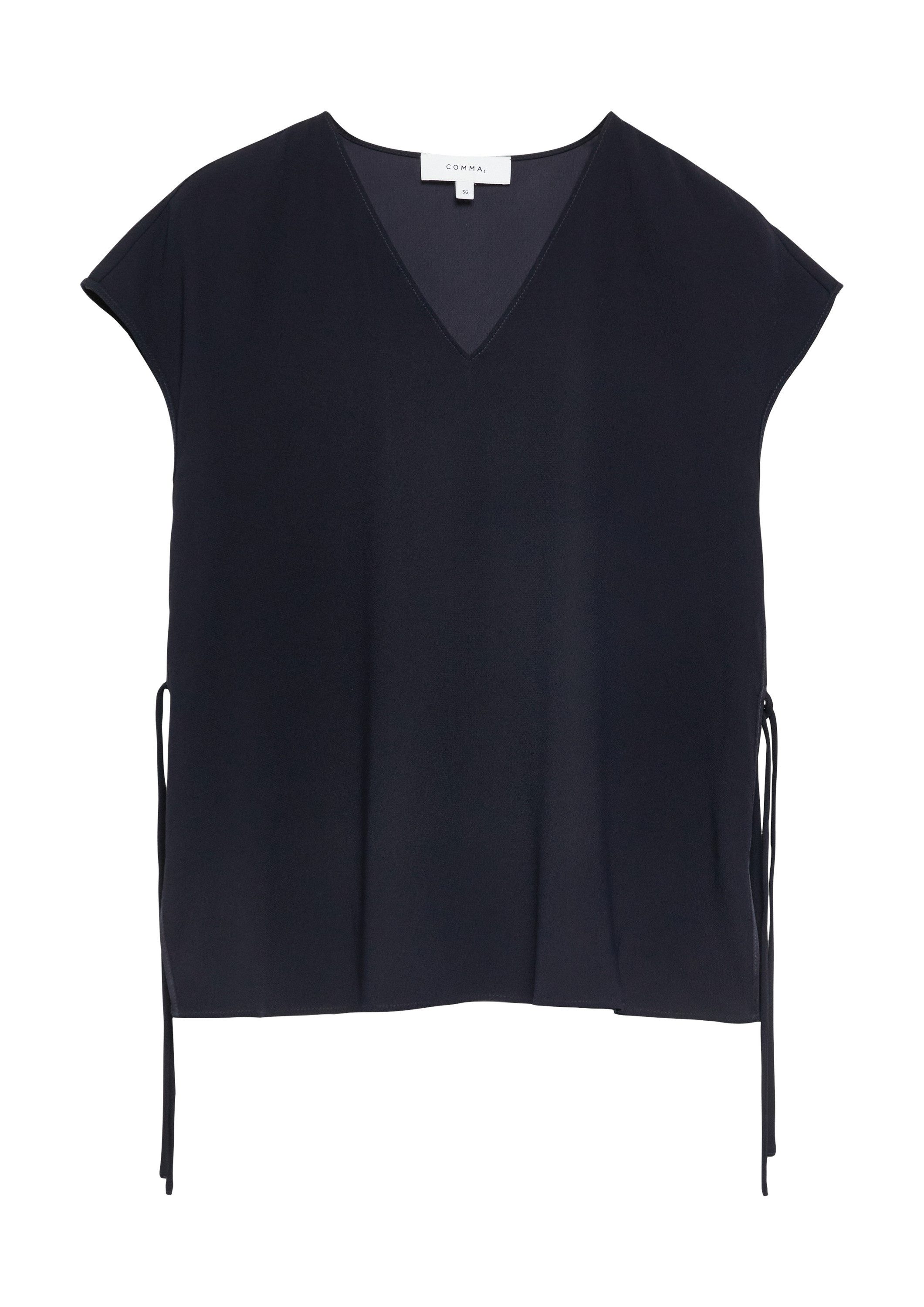 comma Kurzarmbluse Bluse Lockere Crêpe-Bluse mit Bindedetails