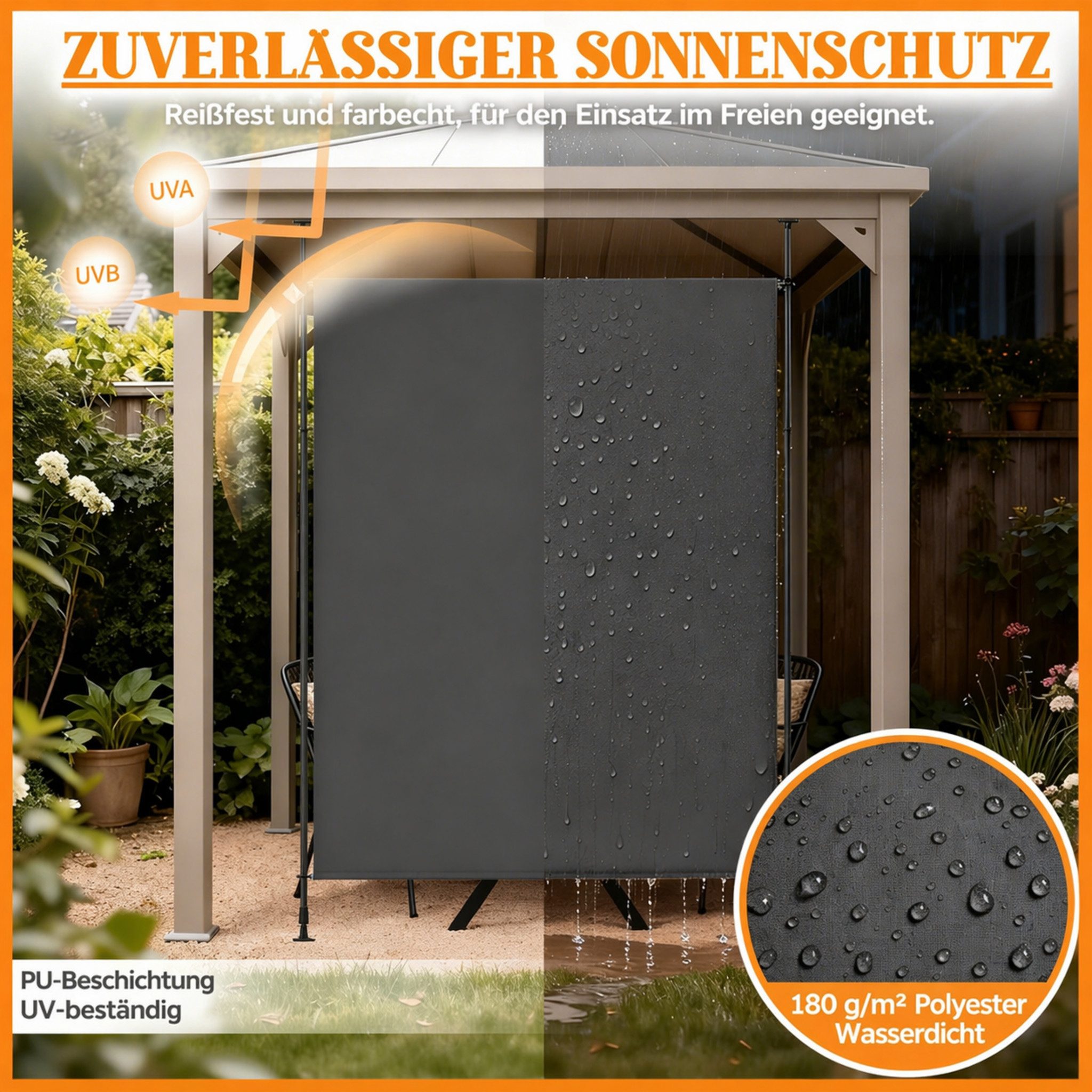 Huracan Senkrechtmarkise Klemmmarkise Ohne Bohren, (Vertikalmarkise Mit Handkurbel, Höhenverstellbarer Balkon-Sichtschutz) Wetterfester Sonnenschutz Für Terrass – Bild 5 von 5