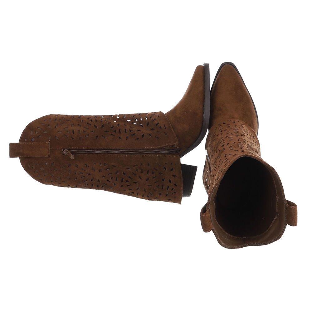Ital-Design Moderne Damen-Stiefel mit Ausstanzungen für Alltag und Freizeit Westernstiefel (91117013) Blockabsatz Stiefel in Braun