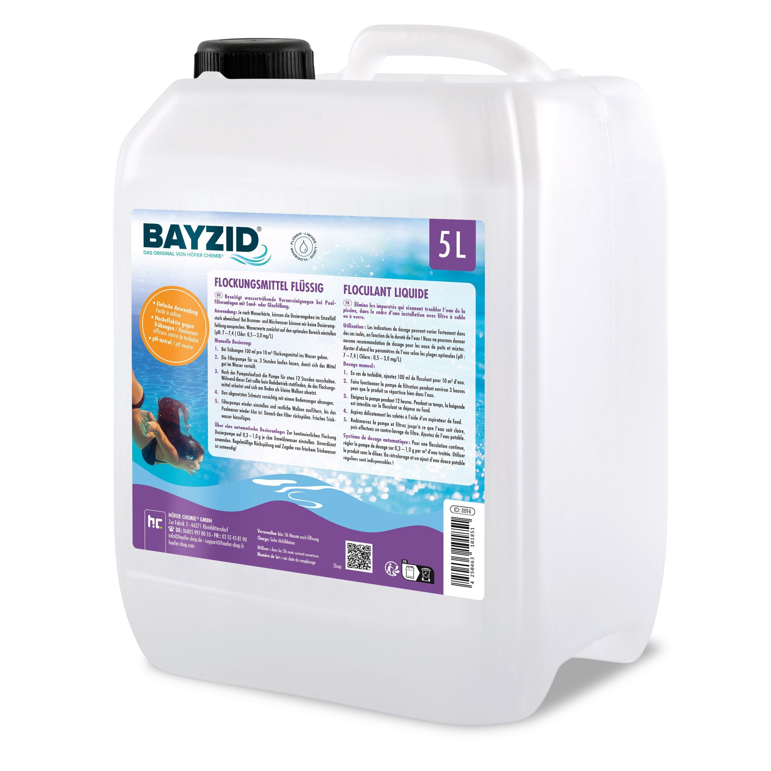 Höfer Chemie GmbH Poolpflege 5 L BAYZID® Flockungsmittel flüssig für Pools, Für kristallklares Poolwasser