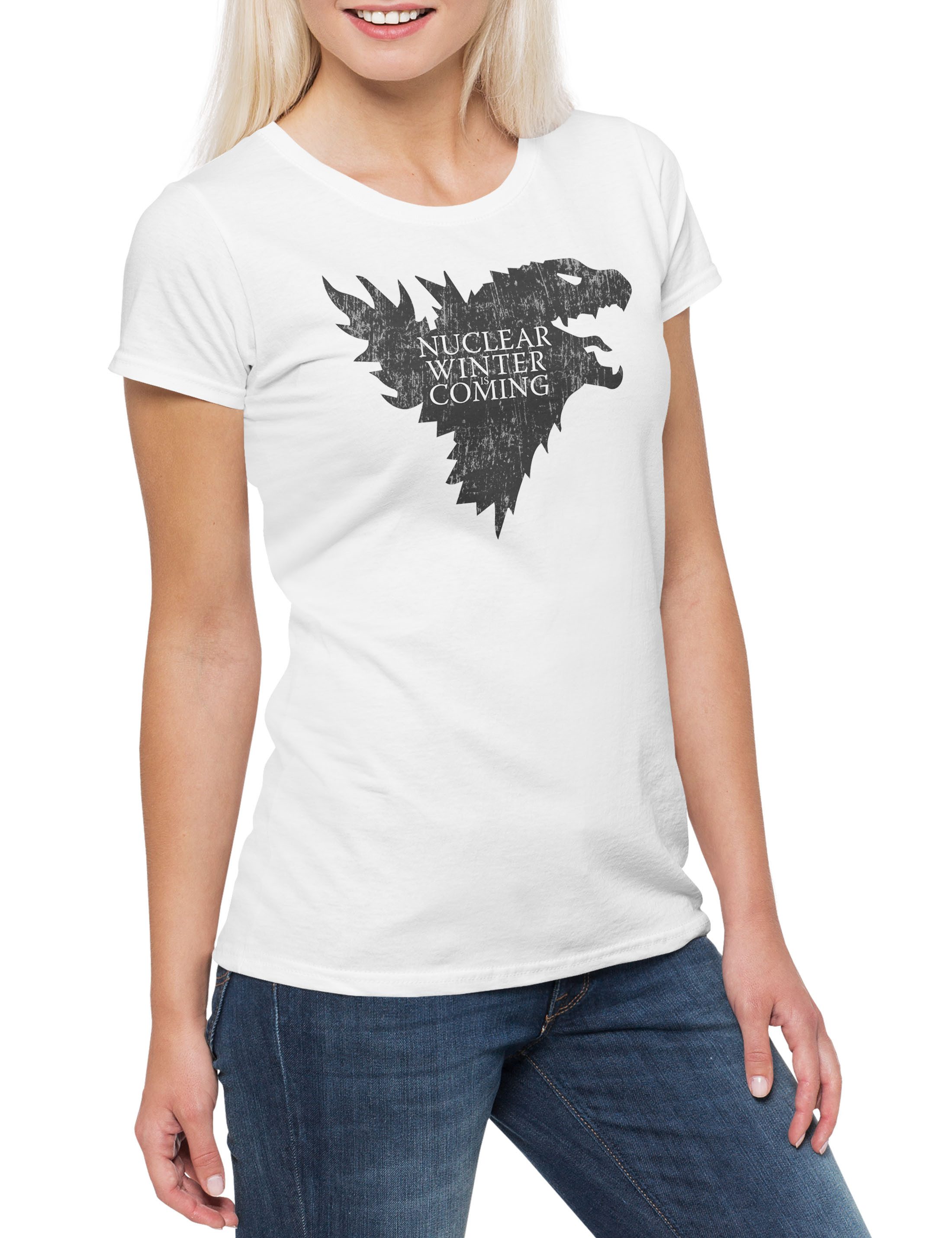 Urban Backwoods Print-Shirt Nuclear Winter Damen T-Shirt Godzilla Game Of Swords Houses Thrones (1-tlg) Gojira Wolf Asia Nippon