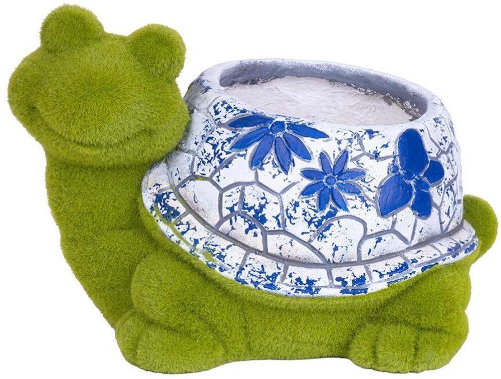 PROREGAL® Blumentopf Schildkröte mit Blumentopf, blauer Ornament, Keramik, 33x24x23cm